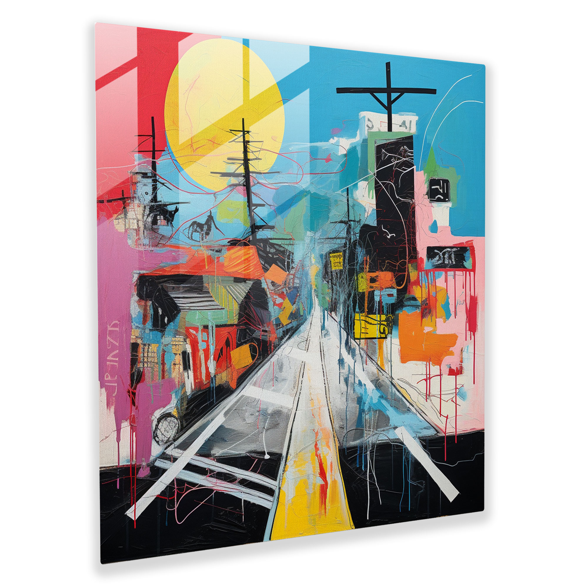 Basquiat Cam Tablo - Renkli Manzaralar