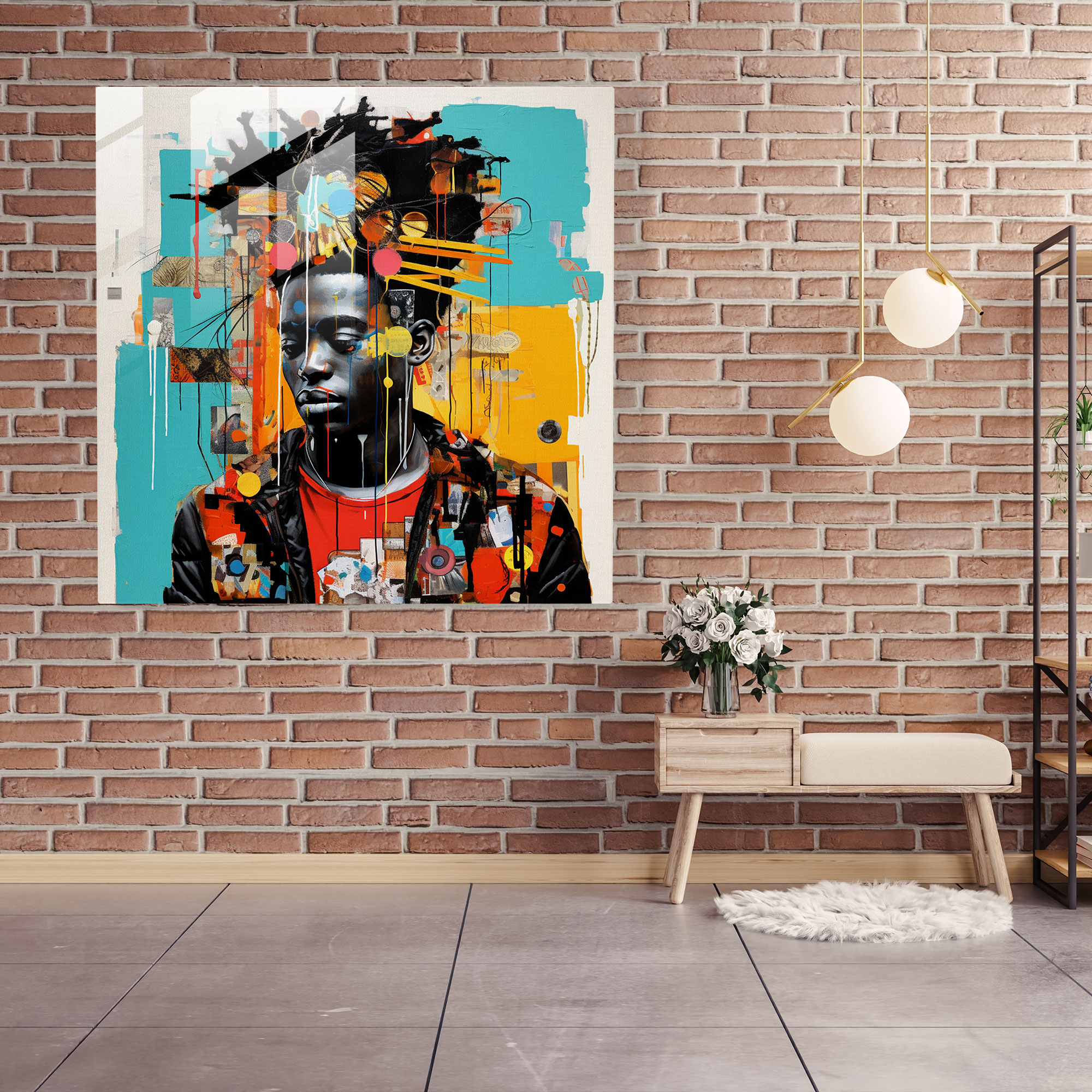 Basquiat Glass Print - Eclectic Collage - Basquiat, Modern Art, Glass Print, Vibrant