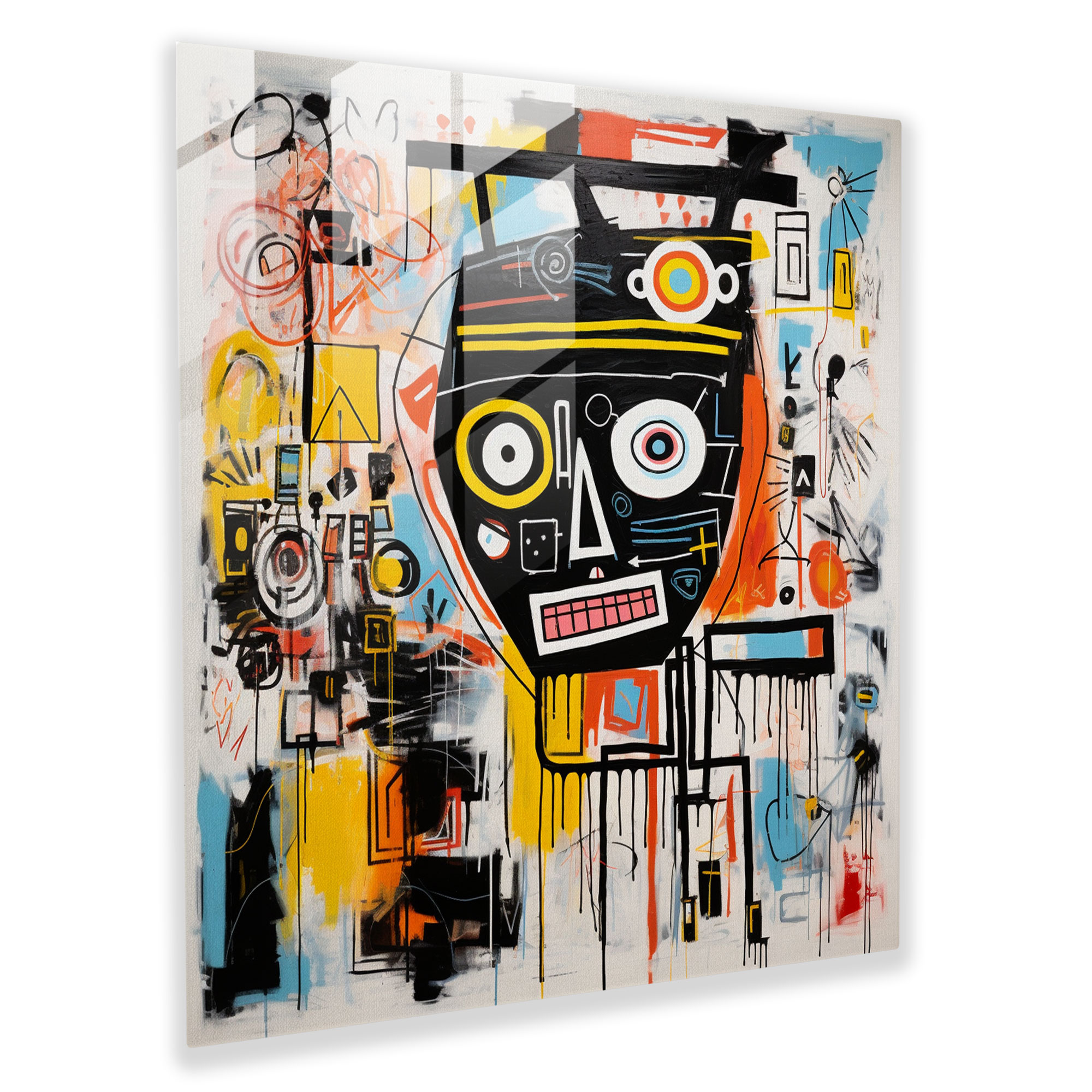 Basquiat Glass Print - Abstract Shapes - Basquiat, Visually Striking, Modern Art, Glass Wall Art