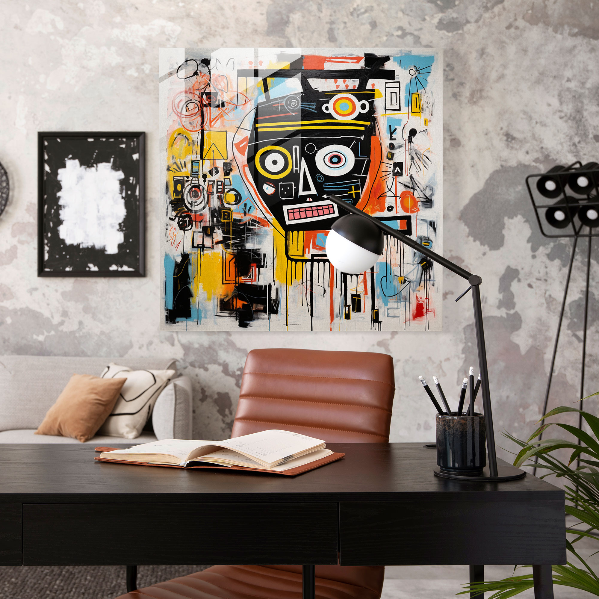 Basquiat Glass Print - Abstract Shapes - Basquiat, Visually Striking, Modern Art, Glass Wall Art