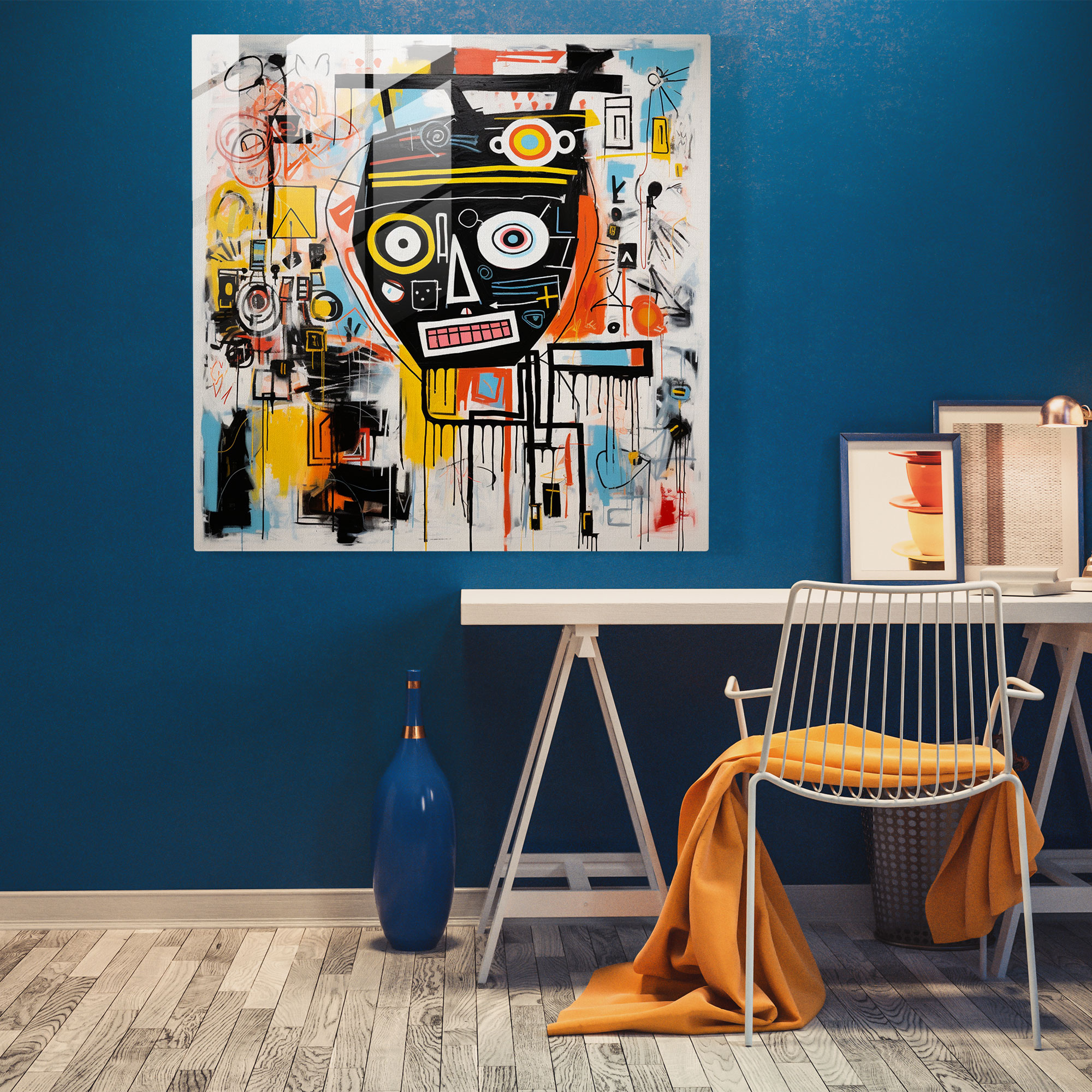 Basquiat Glass Print - Abstract Shapes - Basquiat, Visually Striking, Modern Art, Glass Wall Art