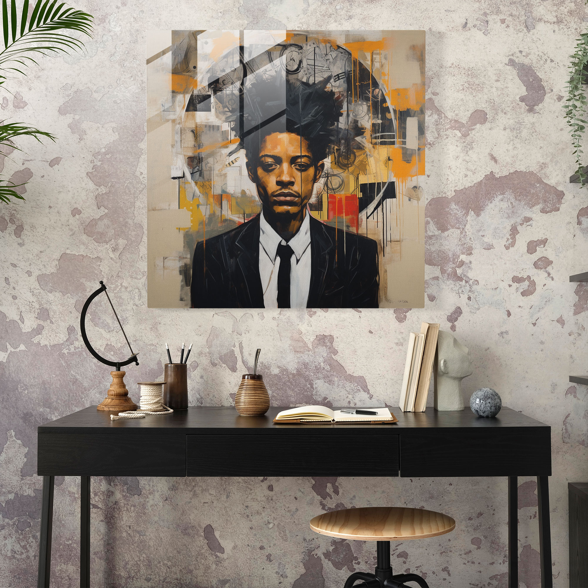 Basquiat Glass Print - Symbolic Contemplation - Basquiat, Symbolism, Basquiat, Wall Decoration