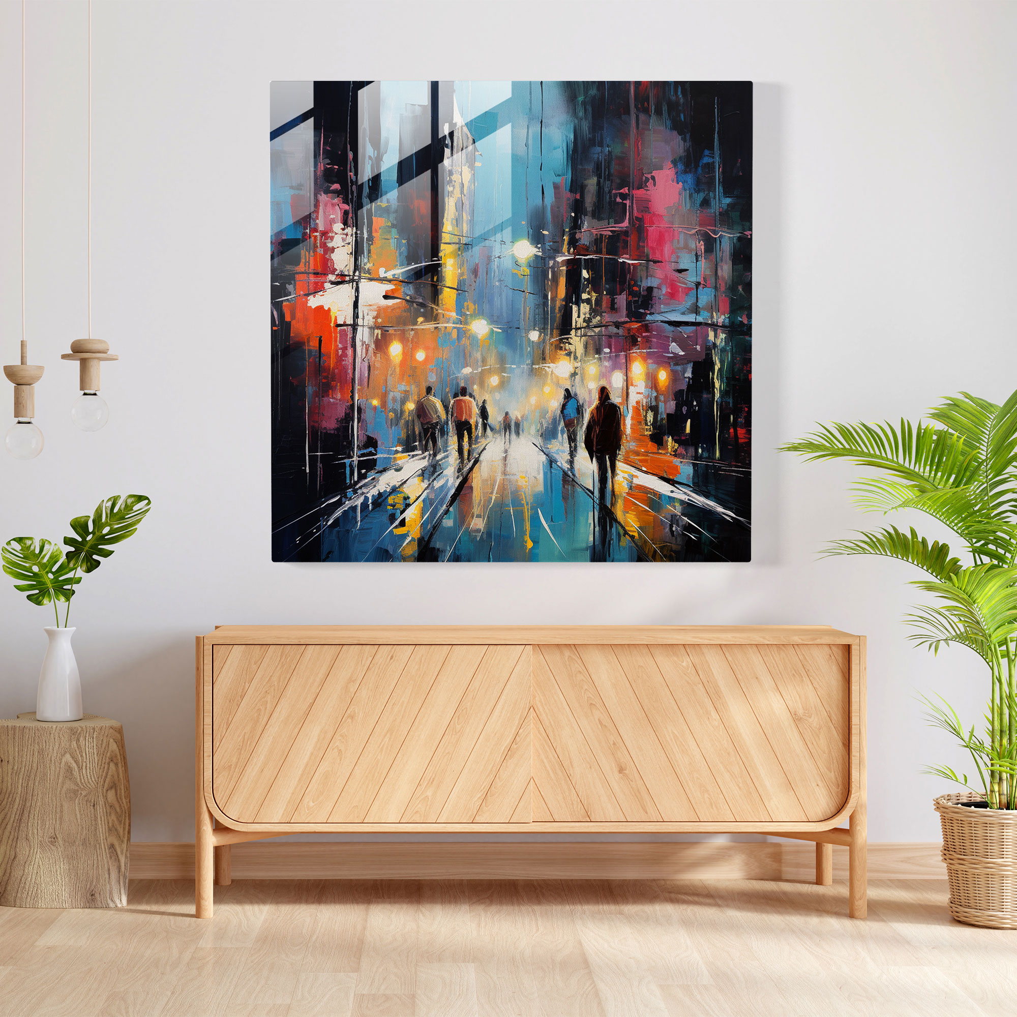 Basquiat Glass Print - City Nightlife - Basquiat, Wall Decoration, Glass Wall Art, Modern Art