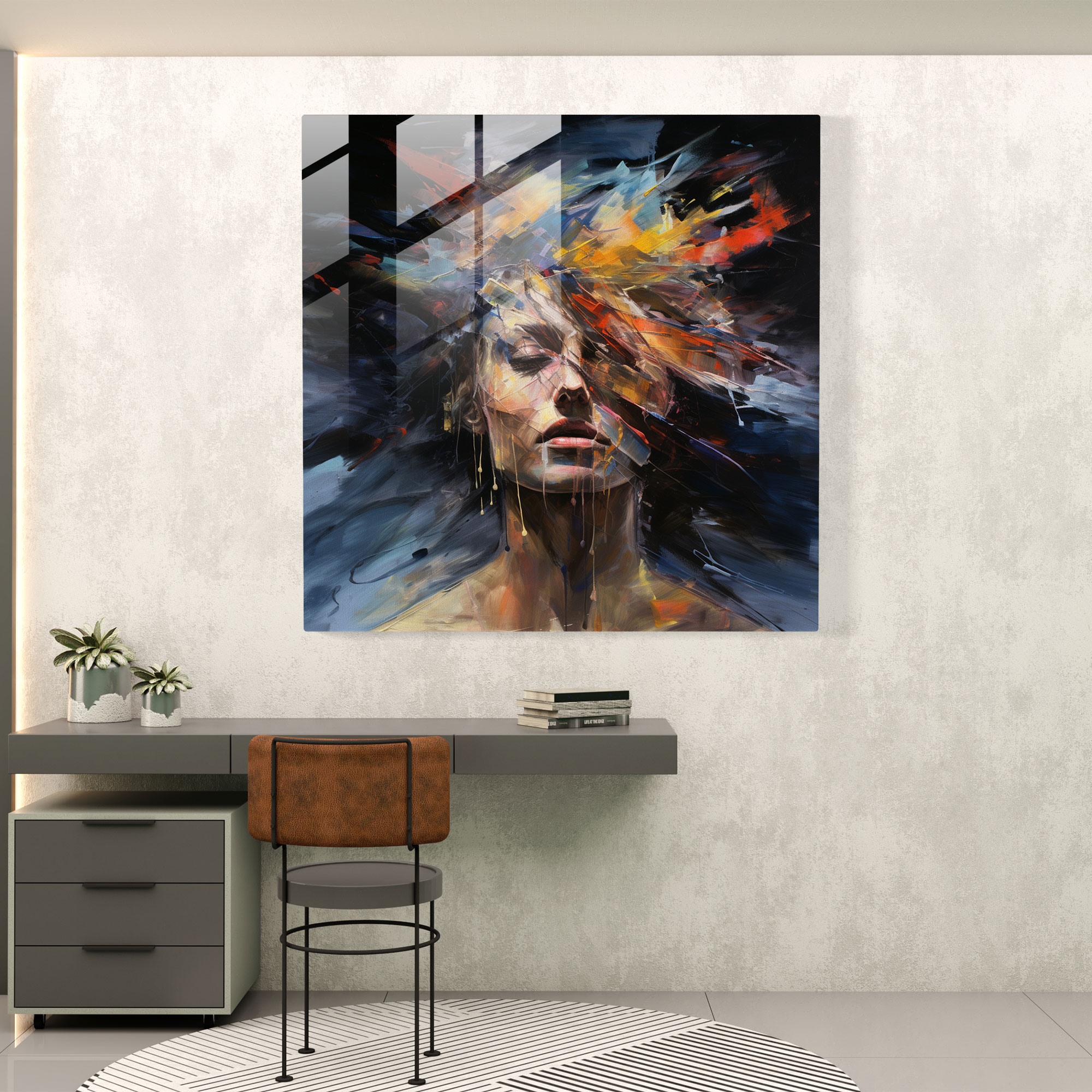 Basquiat Glass Print - Abstract Human Figure - Basquiat, Abstract Brush Strokes, Splatters, Glass Print