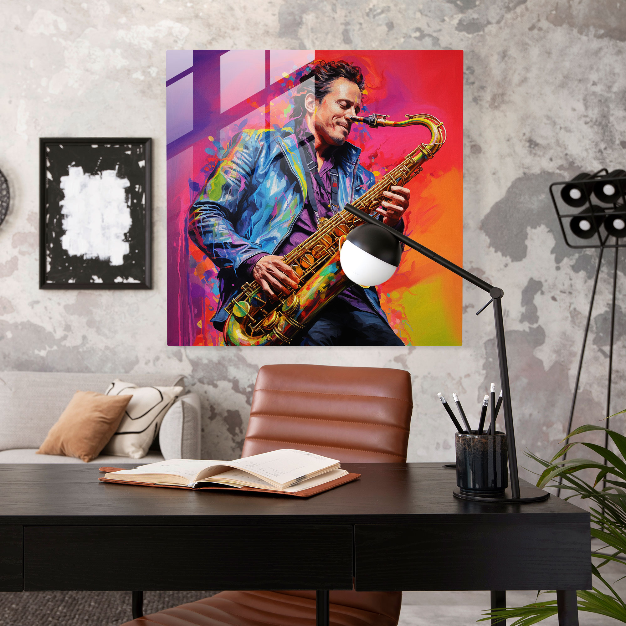 Basquiat İlhamlı Caz Cam Tablo - Modern Sanat Akrilik Boyama