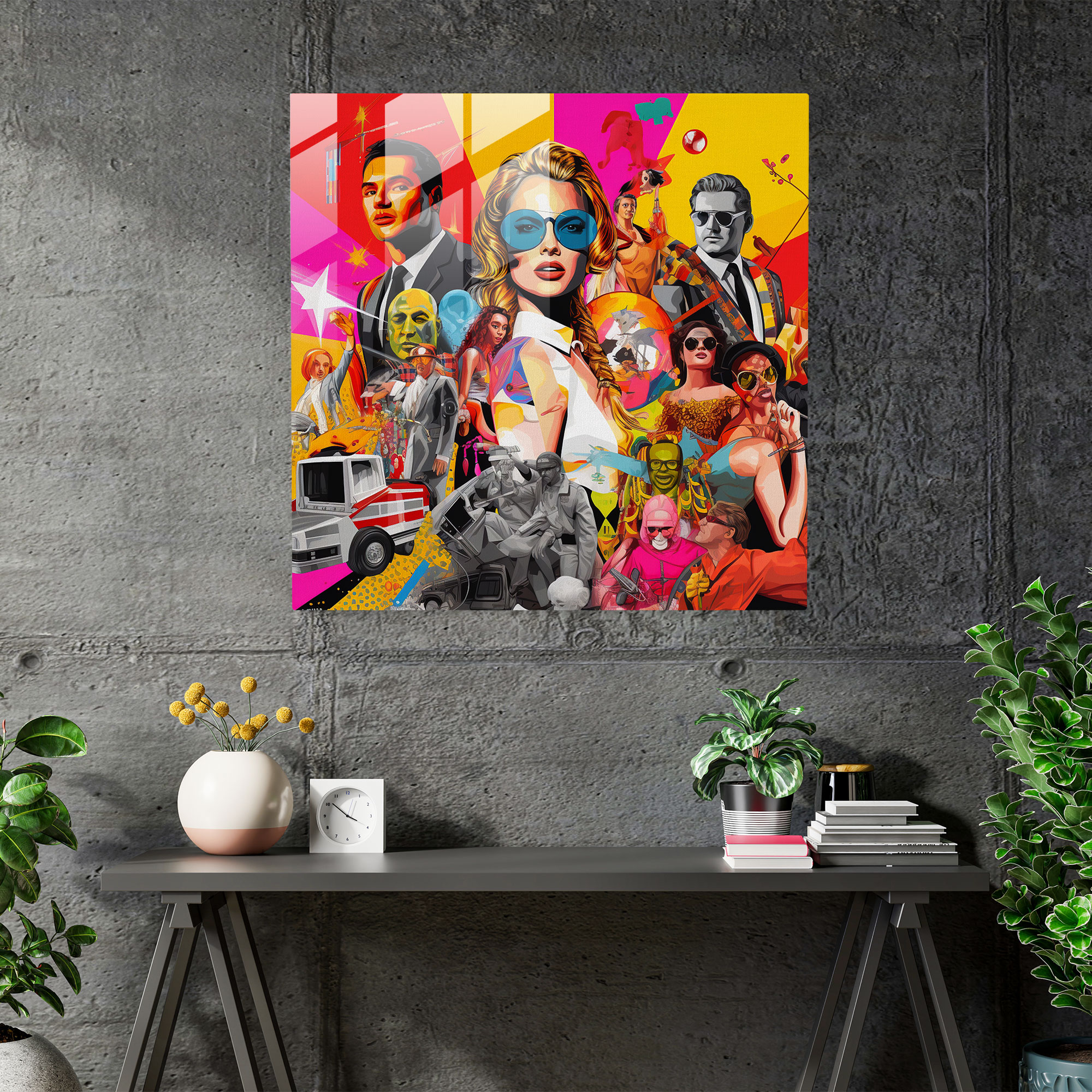 Pop Culture Fusion Glass Wall Art - Basquiat, Bold Colors, Glass Print, Home Decoration