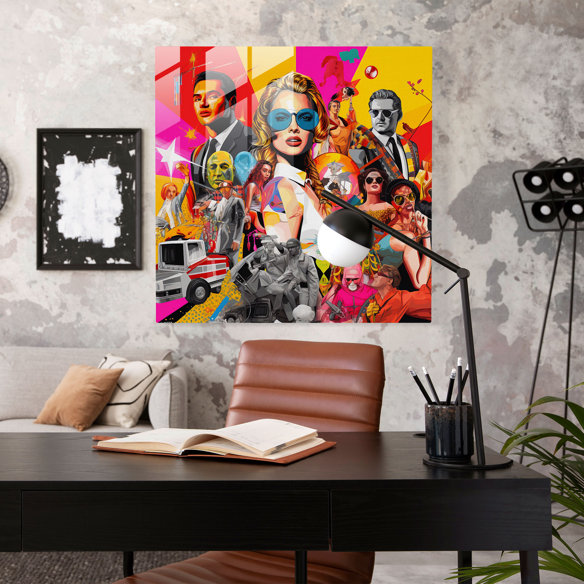 Pop Culture Fusion Glass Wall Art - Basquiat, Bold Colors, Glass Print, Home Decoration