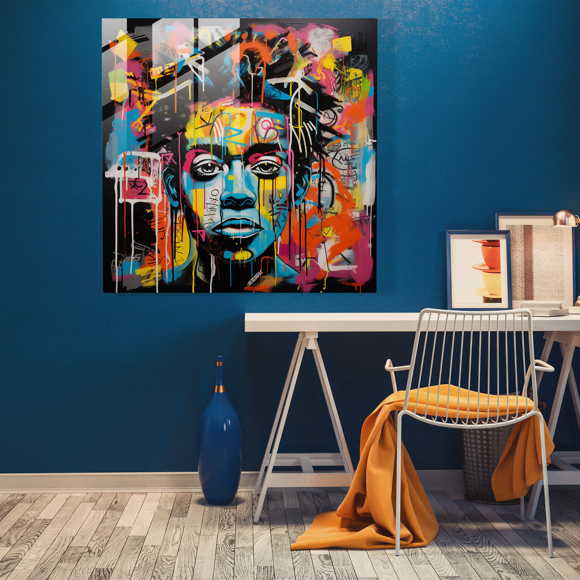 Street Visions Glass Wall Art - Basquiat, Glass Wall Art, Home Decoration, Wall Decoration