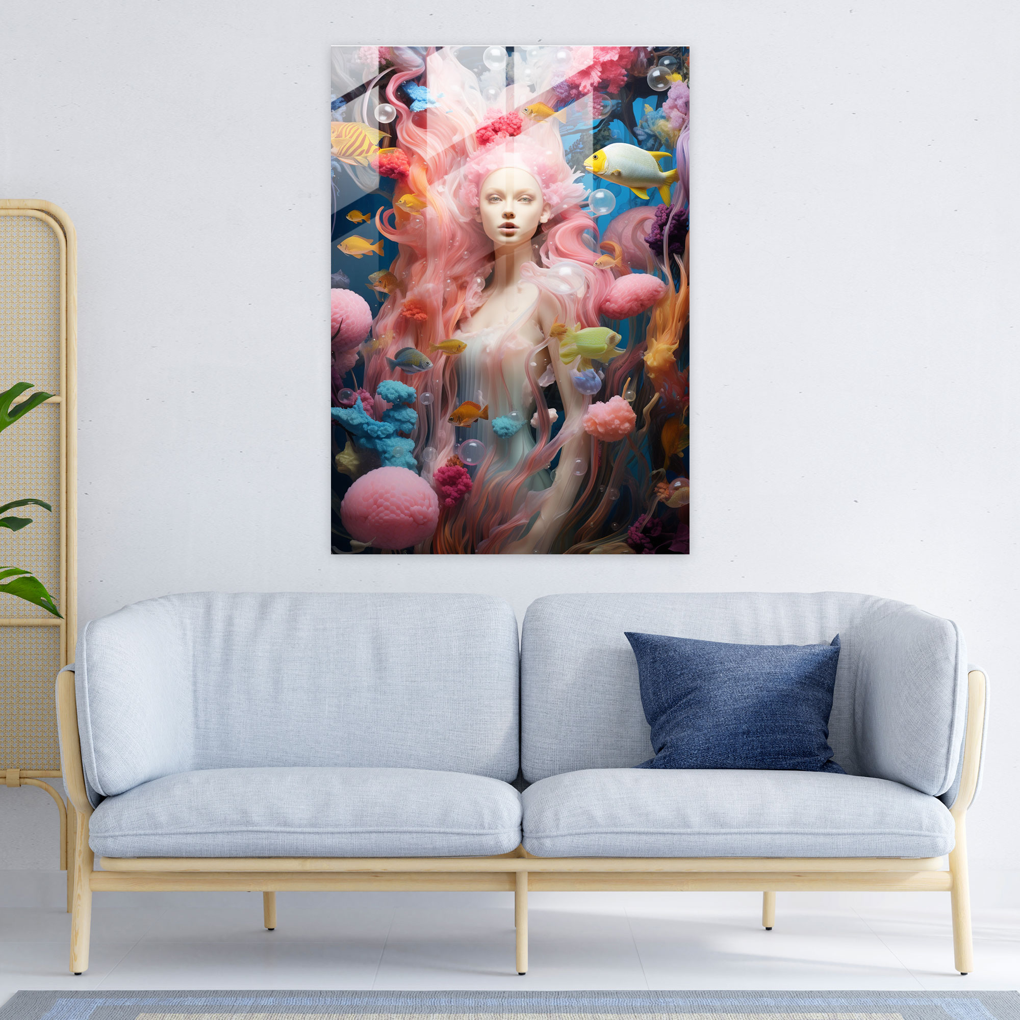 Barbie Glass Print - Underwater Fantasy - Barbie, Glass Art, Coral Reefs, Barbie