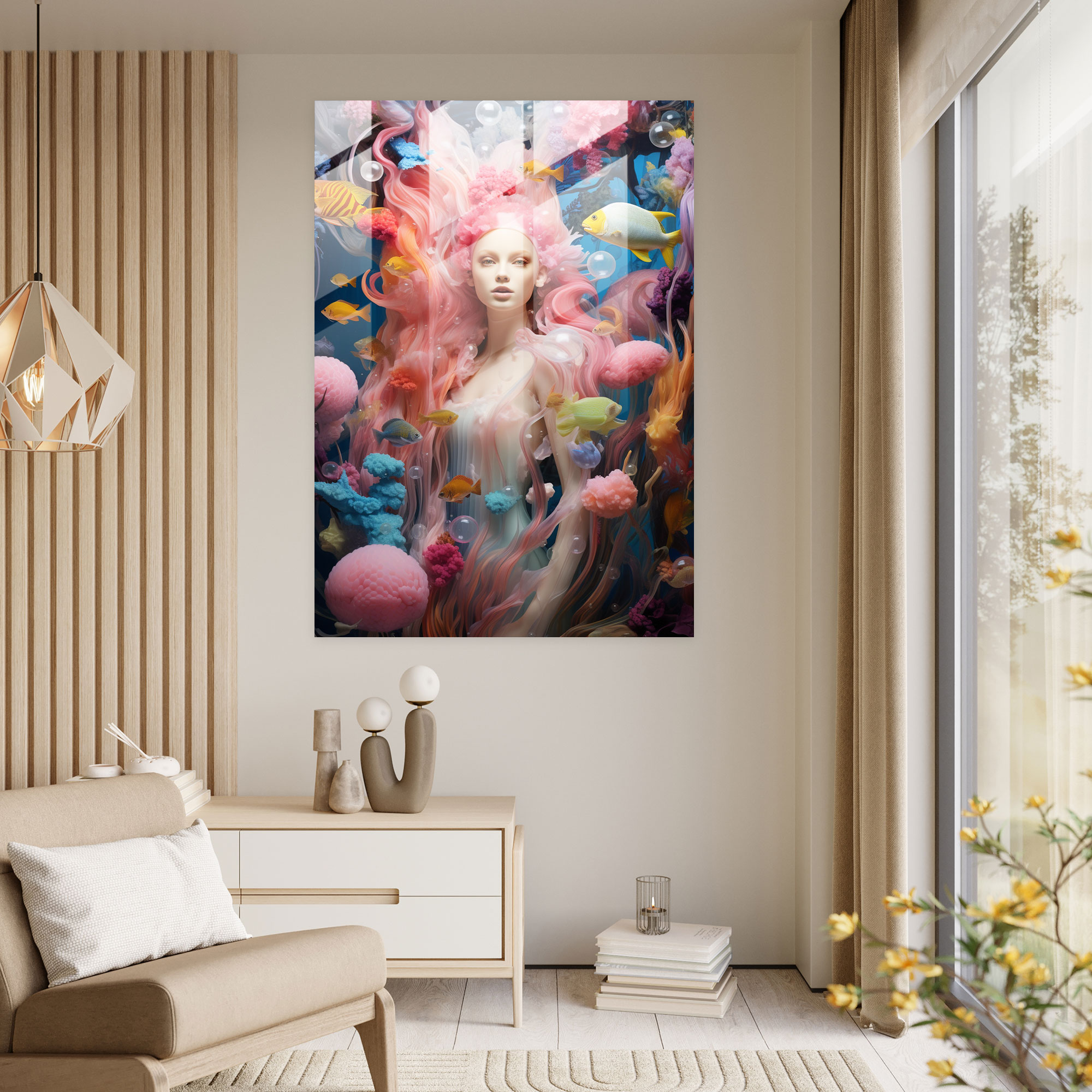Barbie Glass Print - Underwater Fantasy - Barbie, Glass Art, Coral Reefs, Barbie