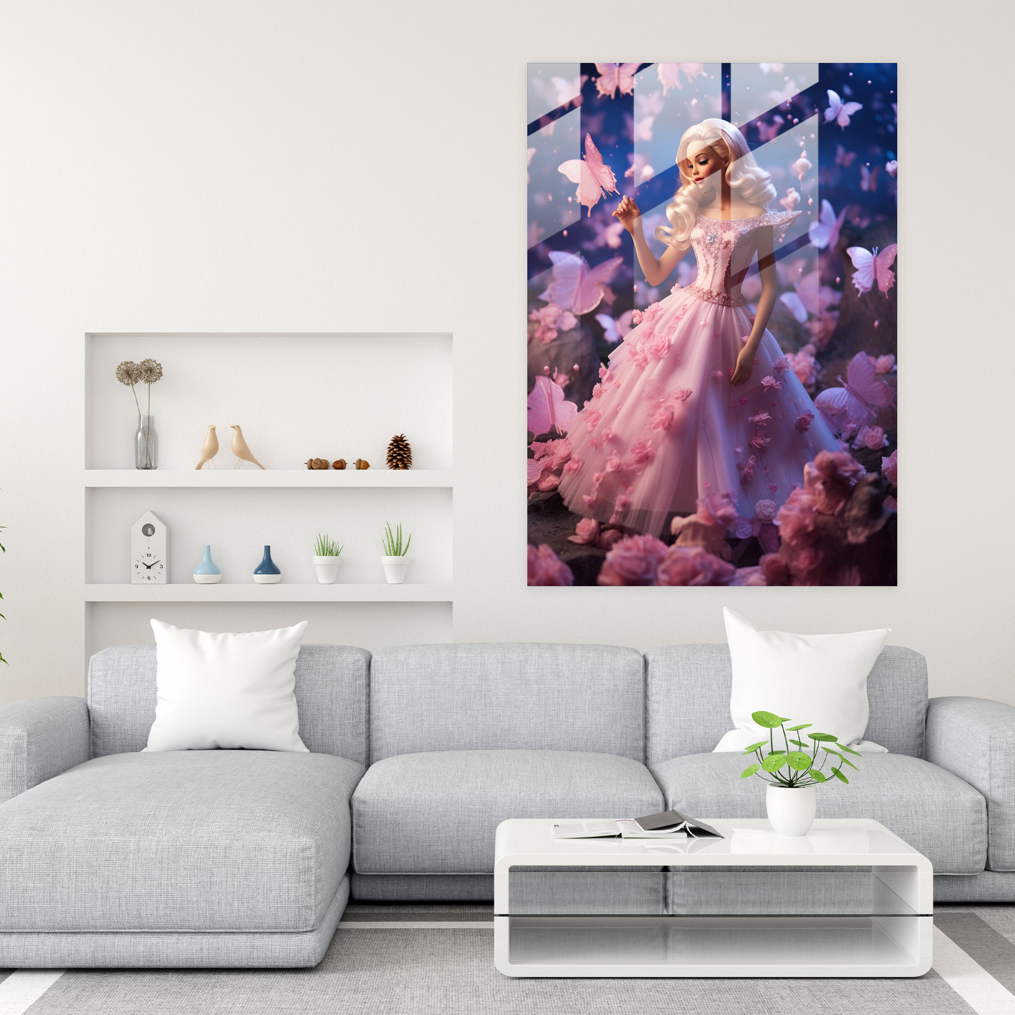 Barbie Glass Print - Fairytale Dream - Whimsical Wall Decoration - Barbie, Butterflies, Magical, Fairytale