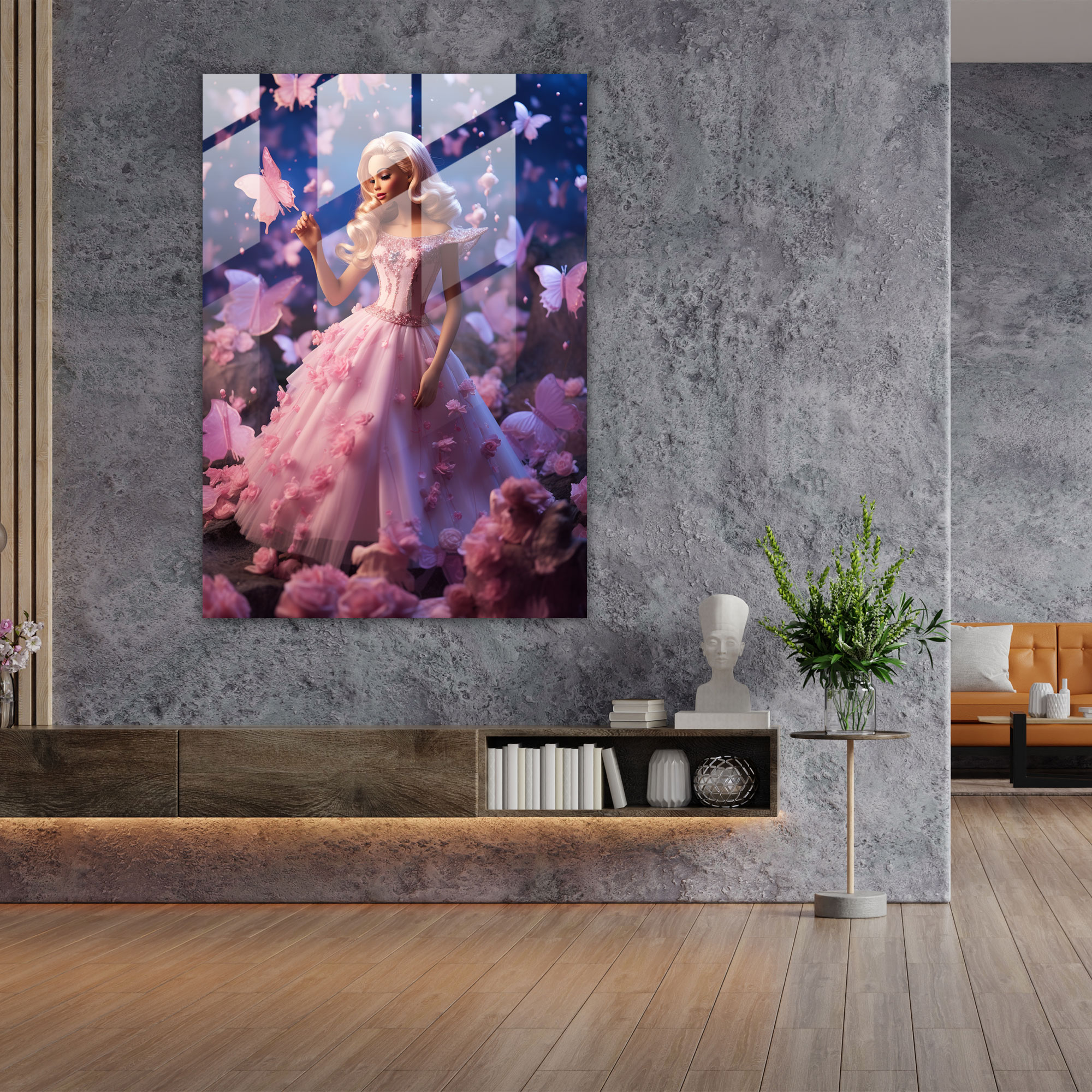 Barbie Glass Print - Fairytale Dream - Whimsical Wall Decoration - Barbie, Butterflies, Magical, Fairytale