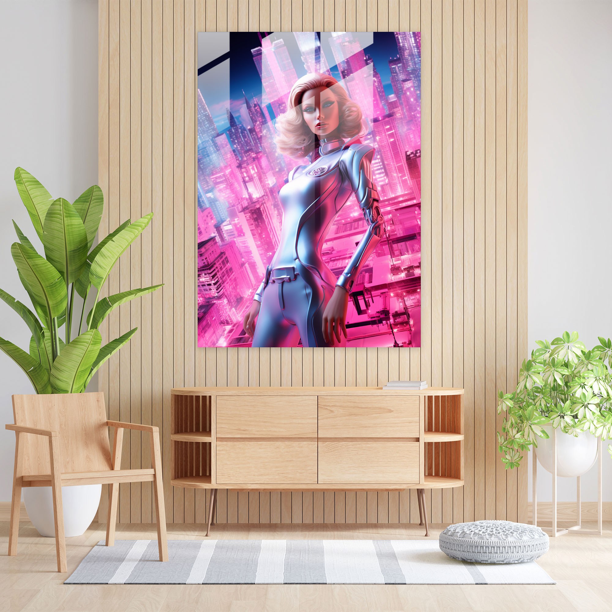 Barbie Glass Print - Futuristic Cityscape - Modern Home Decoration - Barbie, Futuristic, Glass Wall Art, Cityscape