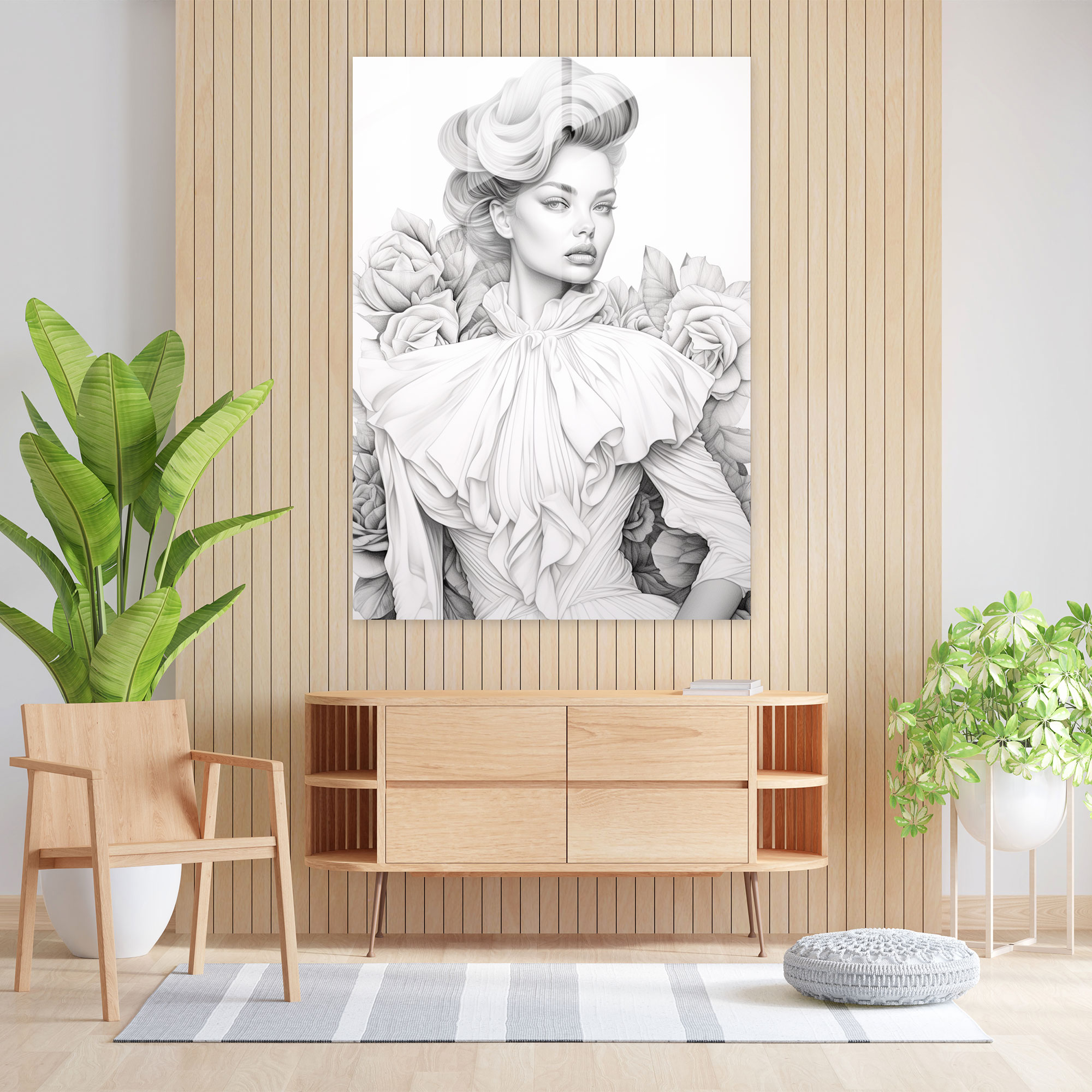Monochrome Barbie Glass Print - Barbie, Glass Art, Wall Decoration, Glass Wall Art