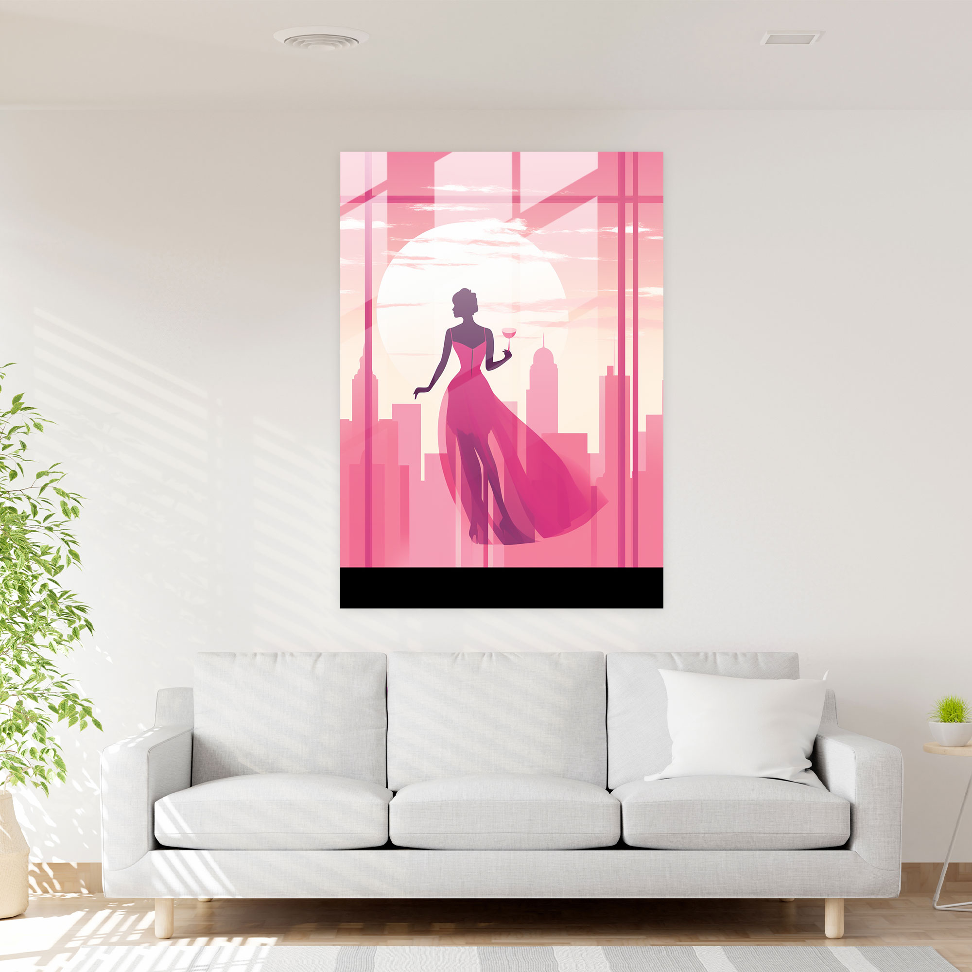Barbie Glass Print - Retro Pink Cityscape - Barbie, Cityscape, Glass Wall Art, Wall Decoration