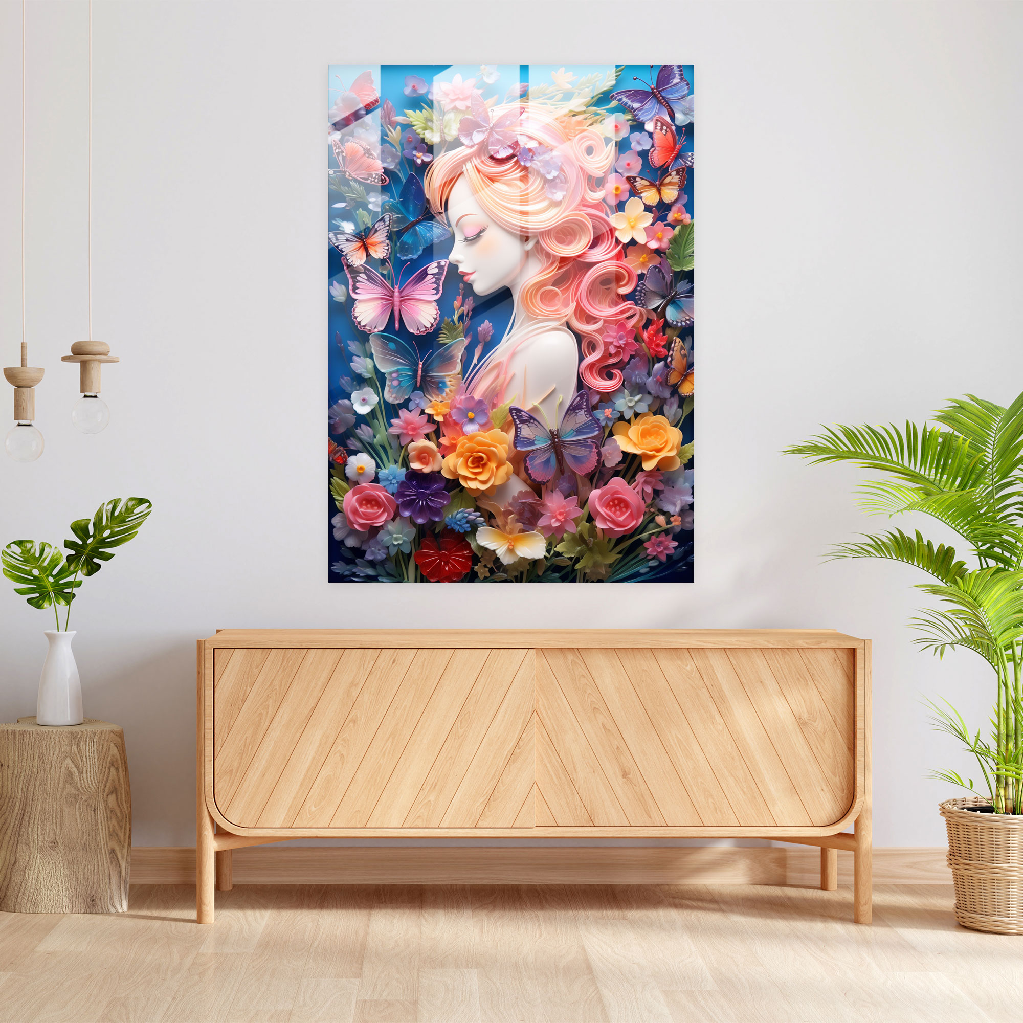 Barbie Glass Wall Art - Dreamy Garden - Barbie, Fluttering Butterflies, Vibrant Flowers, Glass Art