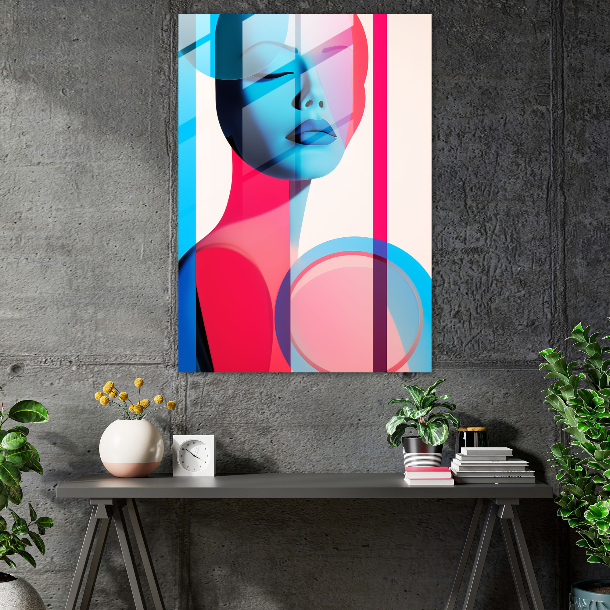 Barbie Glass Wall Art - Minimalist Geometrics - Barbie, Bold Geometric Shapes, Glass Art, Minimalist Silhouette