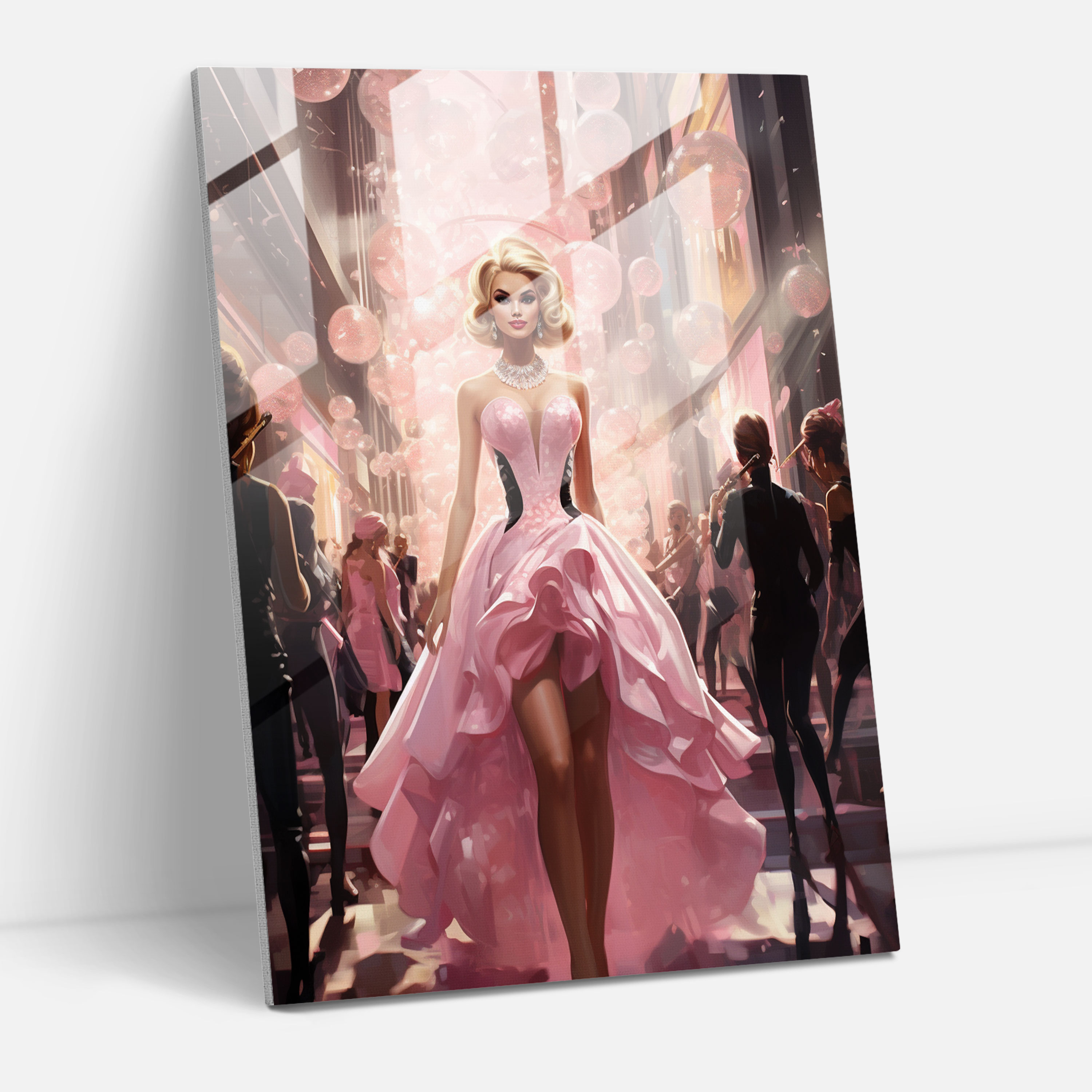Barbie Glass Print - Glamorous Fashion Runway - Barbie, Glamorous Fashion Runway, Glass Art, Glitzy Lights