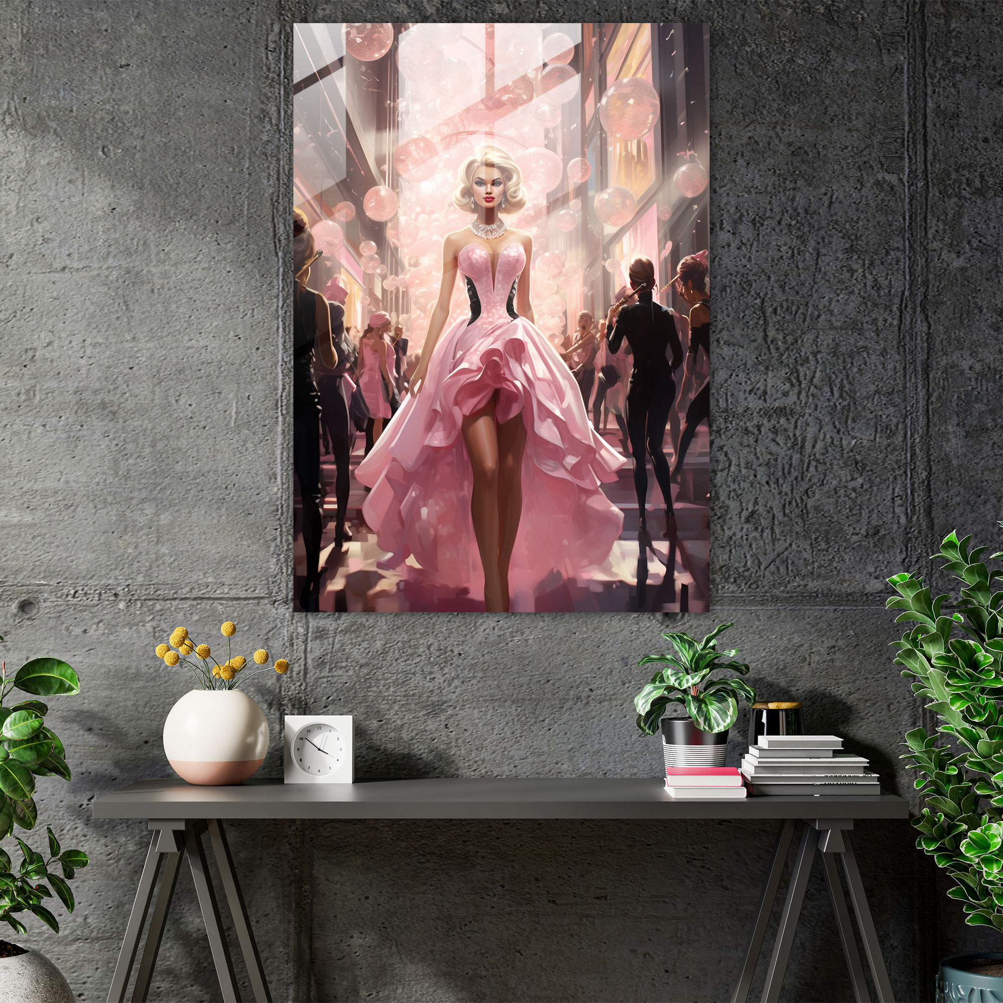 Barbie Glass Print - Glamorous Fashion Runway - Barbie, Glamorous Fashion Runway, Glass Art, Glitzy Lights
