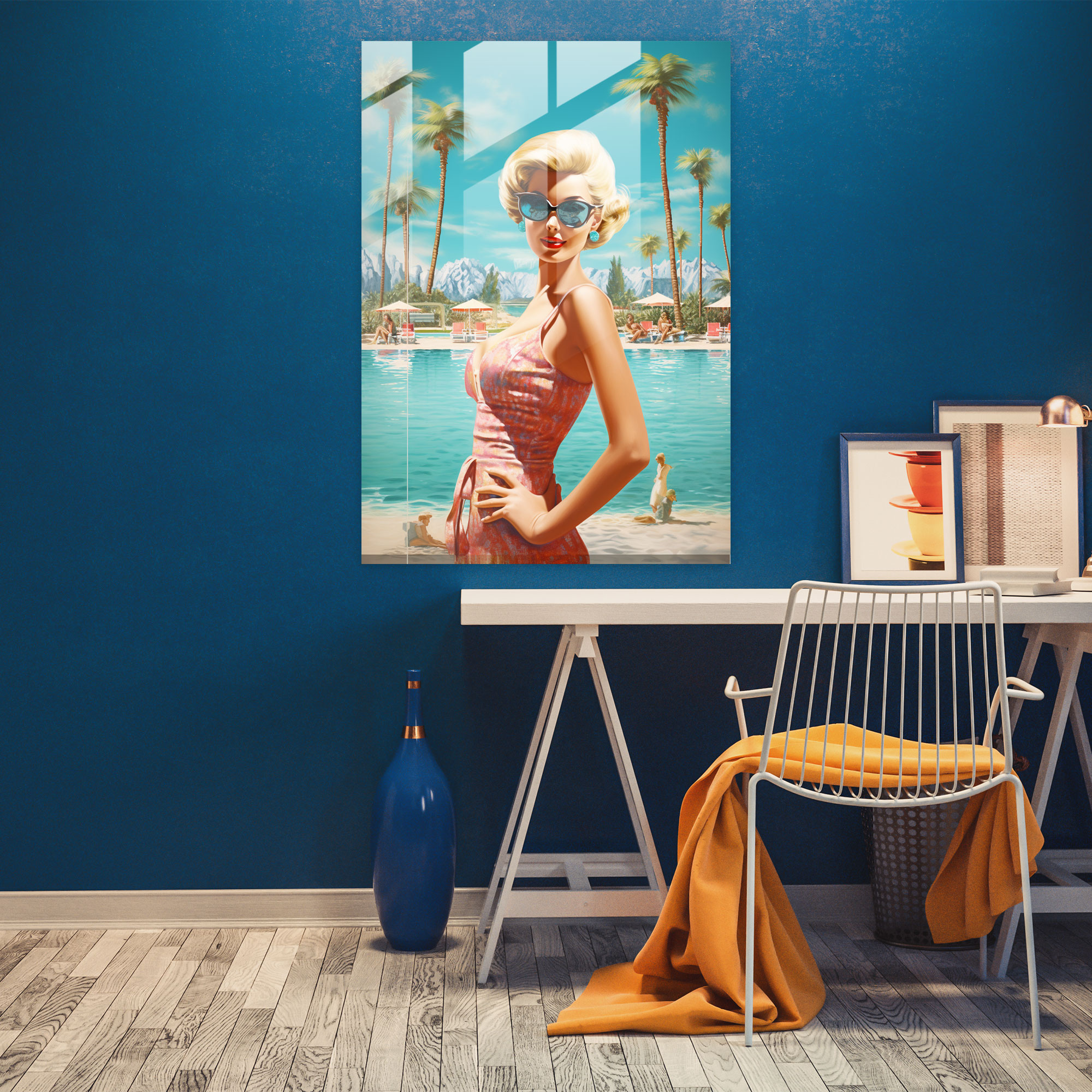 Barbie Glass Wall Art - Beach Vacation - Barbie, Palm Trees, Wall Decoration, Modern Art