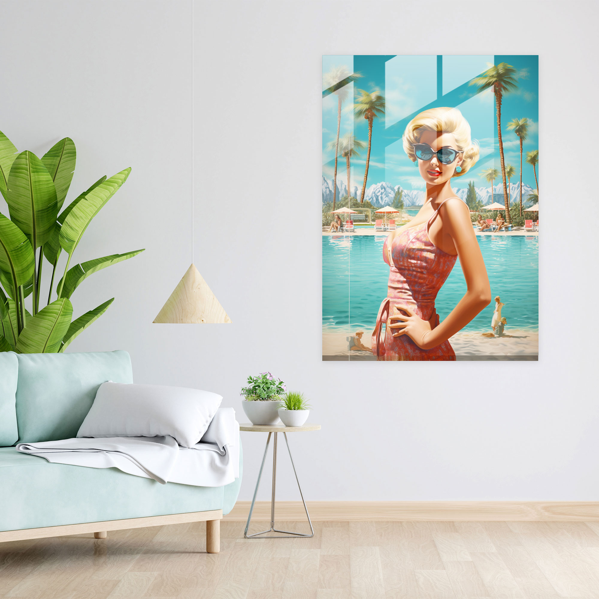 Barbie Glass Wall Art - Beach Vacation - Barbie, Palm Trees, Wall Decoration, Modern Art