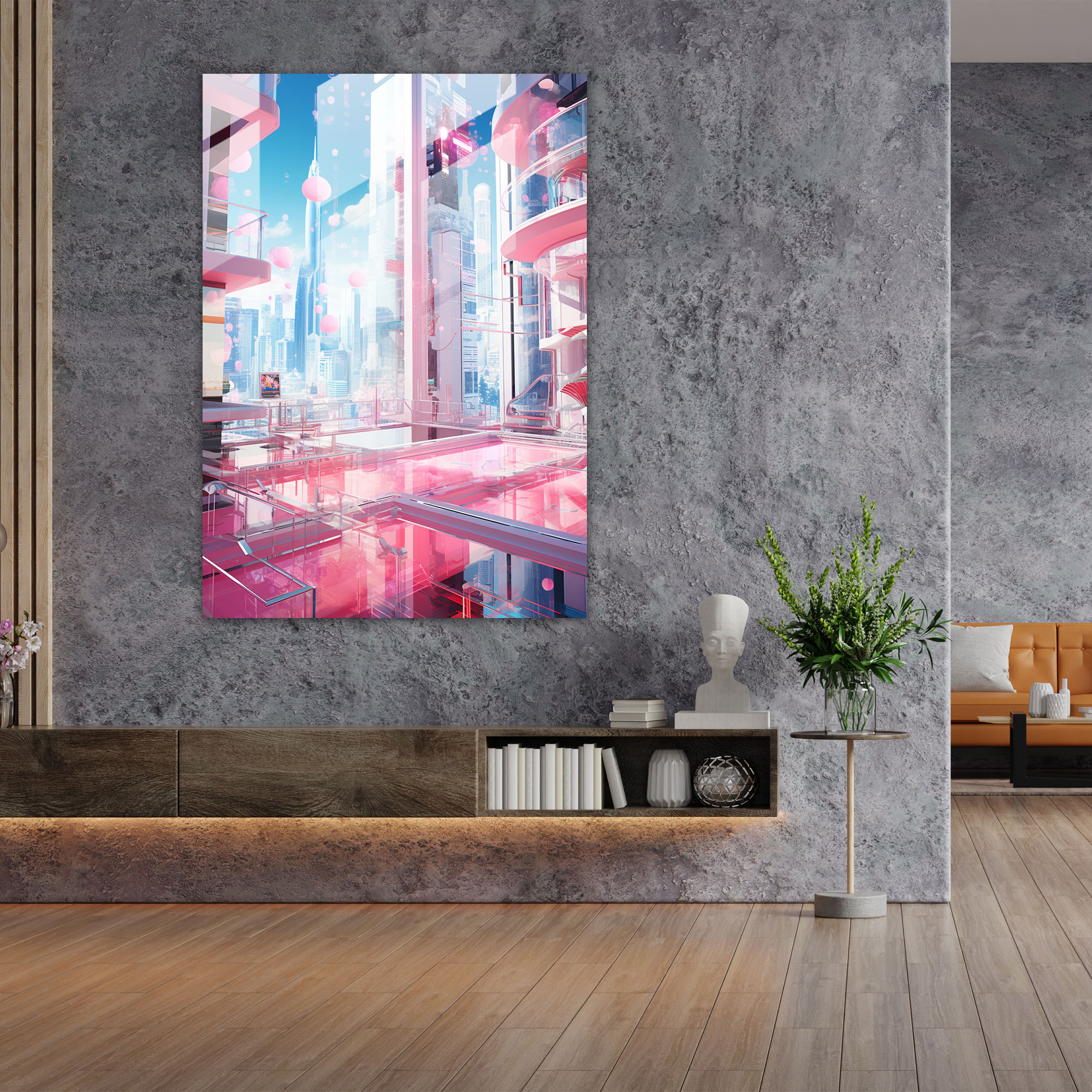 Barbie Glass Print - Futuristic Metropolis - Barbie, Modern Art, Sleek Architecture, Barbie
