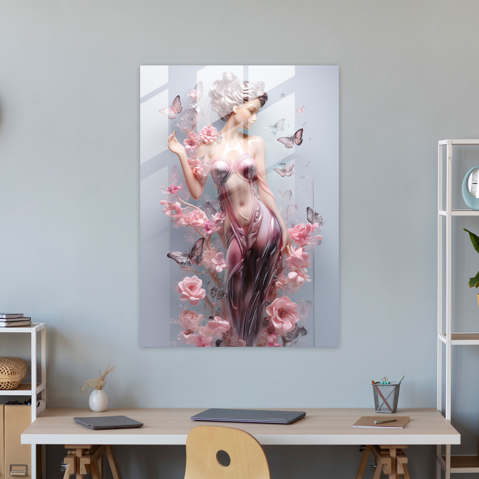 Barbie Glass Wall Art - Graceful Elegance - Barbie, Glass Art, Home Decoration, Cascading Flowers