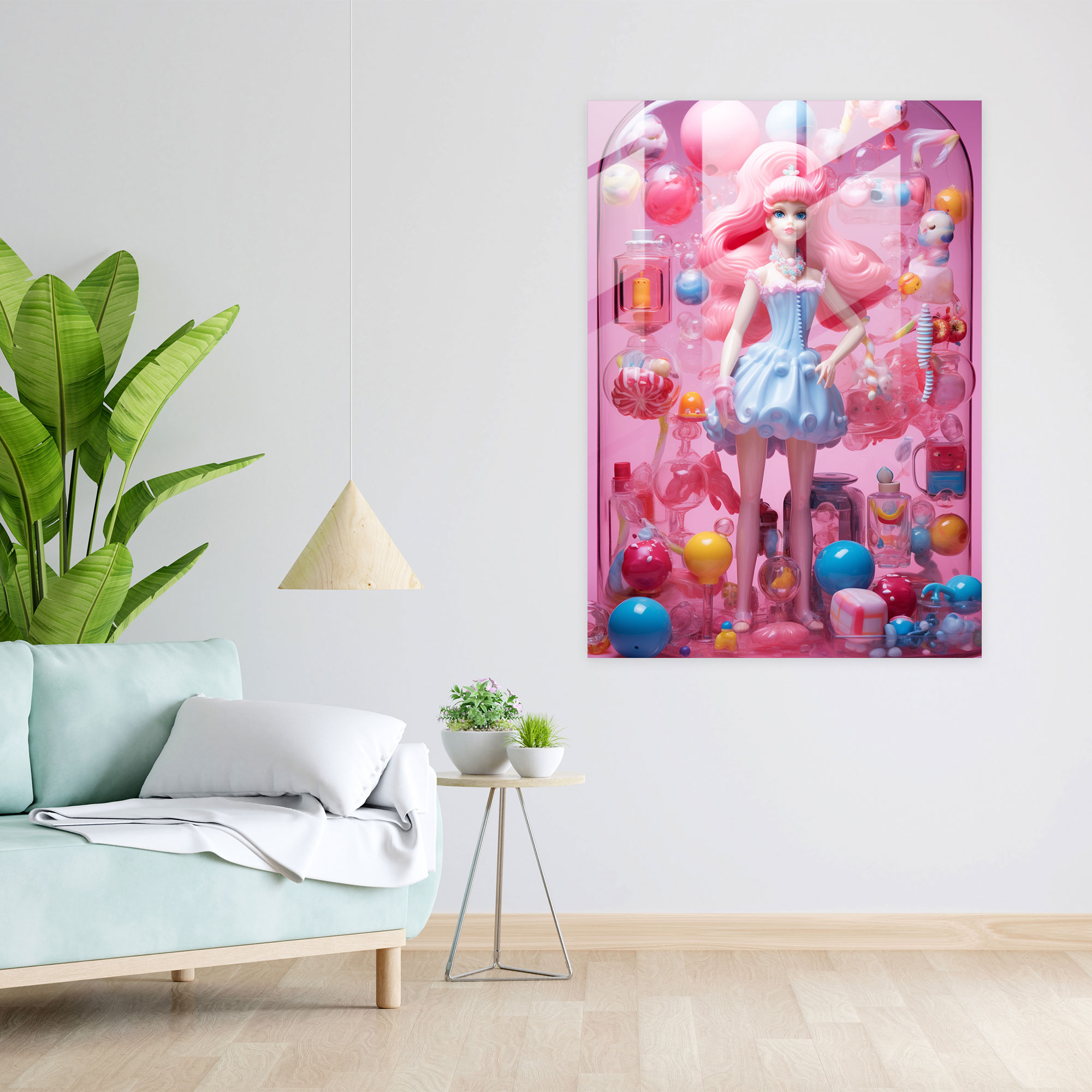 Playful Barbie Glass Print - Barbie, Modern Art, Glass Print, Barbie