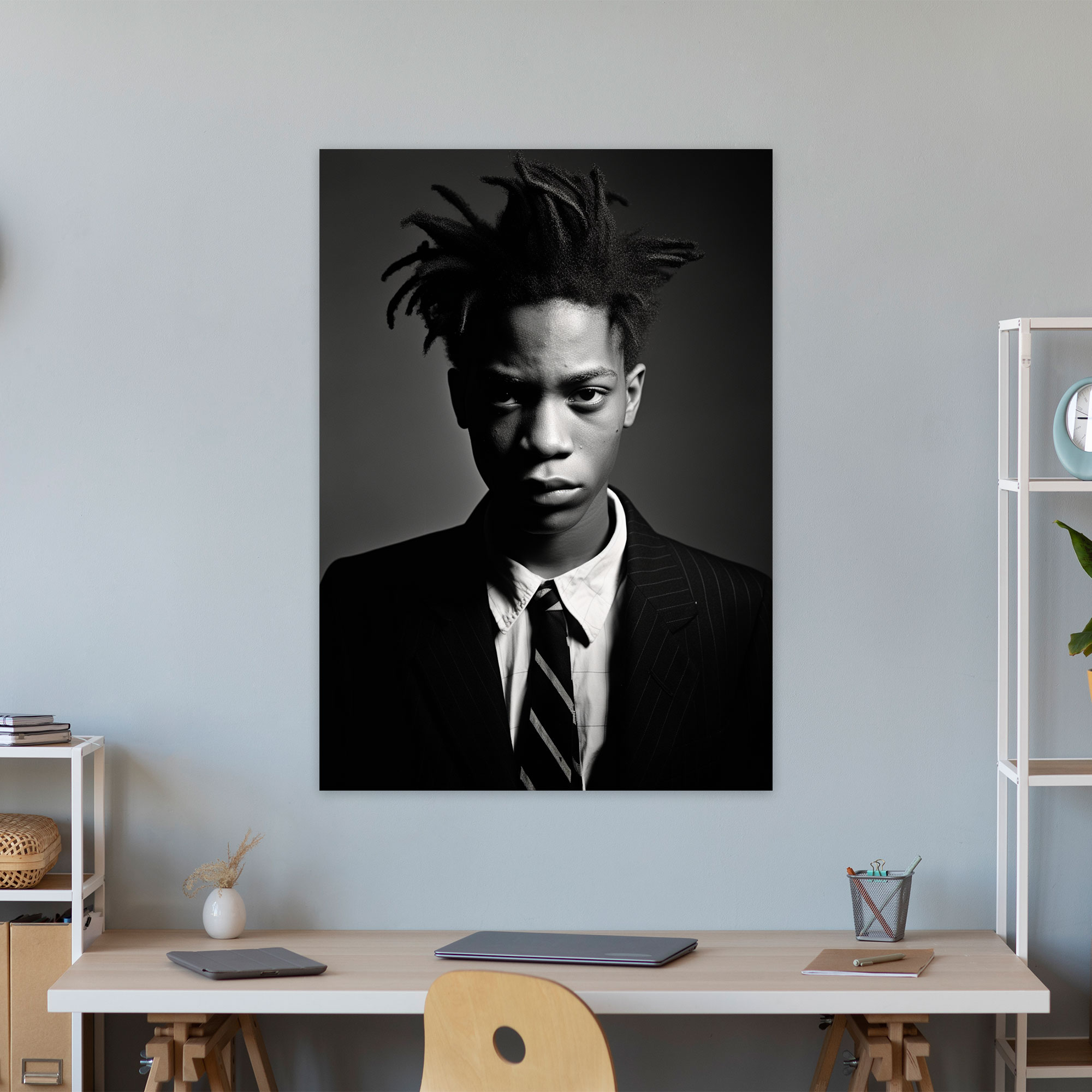 Basquiat Canvas Print - Monochrome Portrait - Basquiat, Home Decoration, Monochrome Portrait, Wall Decoration