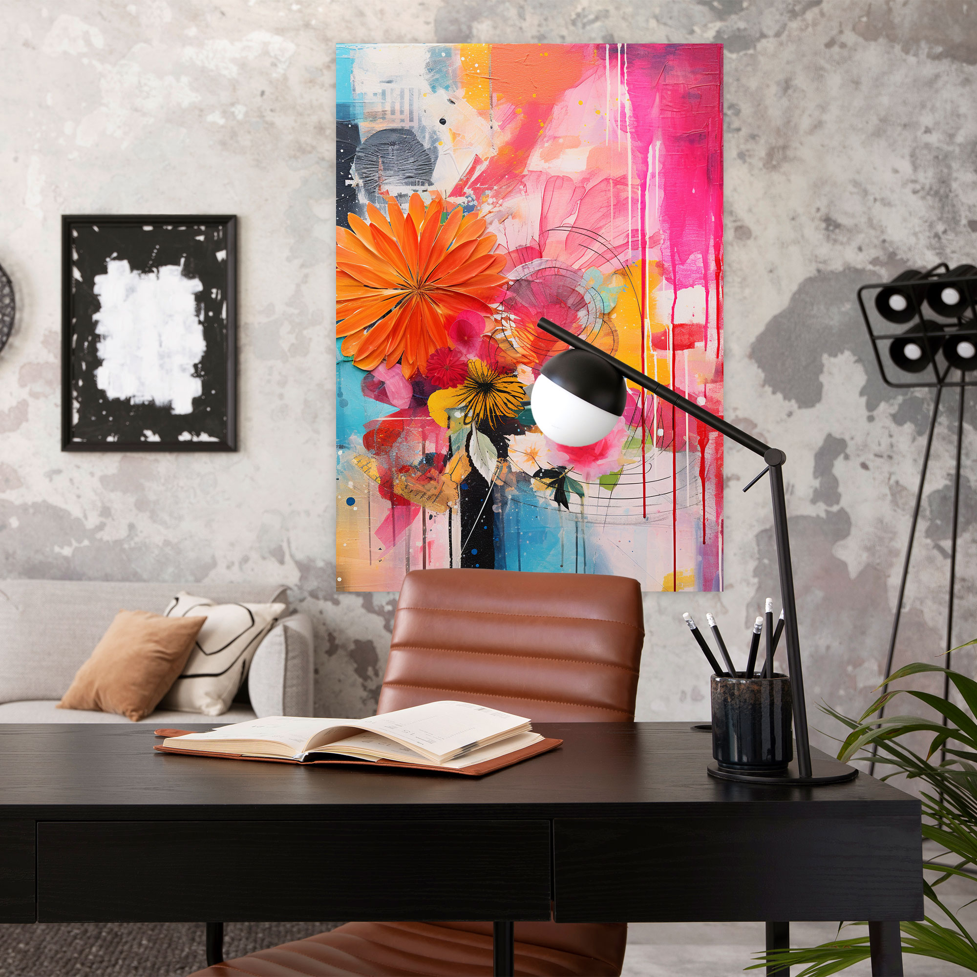 Basquiat Canvas Print - Abstract Mixed-Media Collage Wall Art - Basquiat, Canvas Print, Explosion Of Colors, Basquiat
