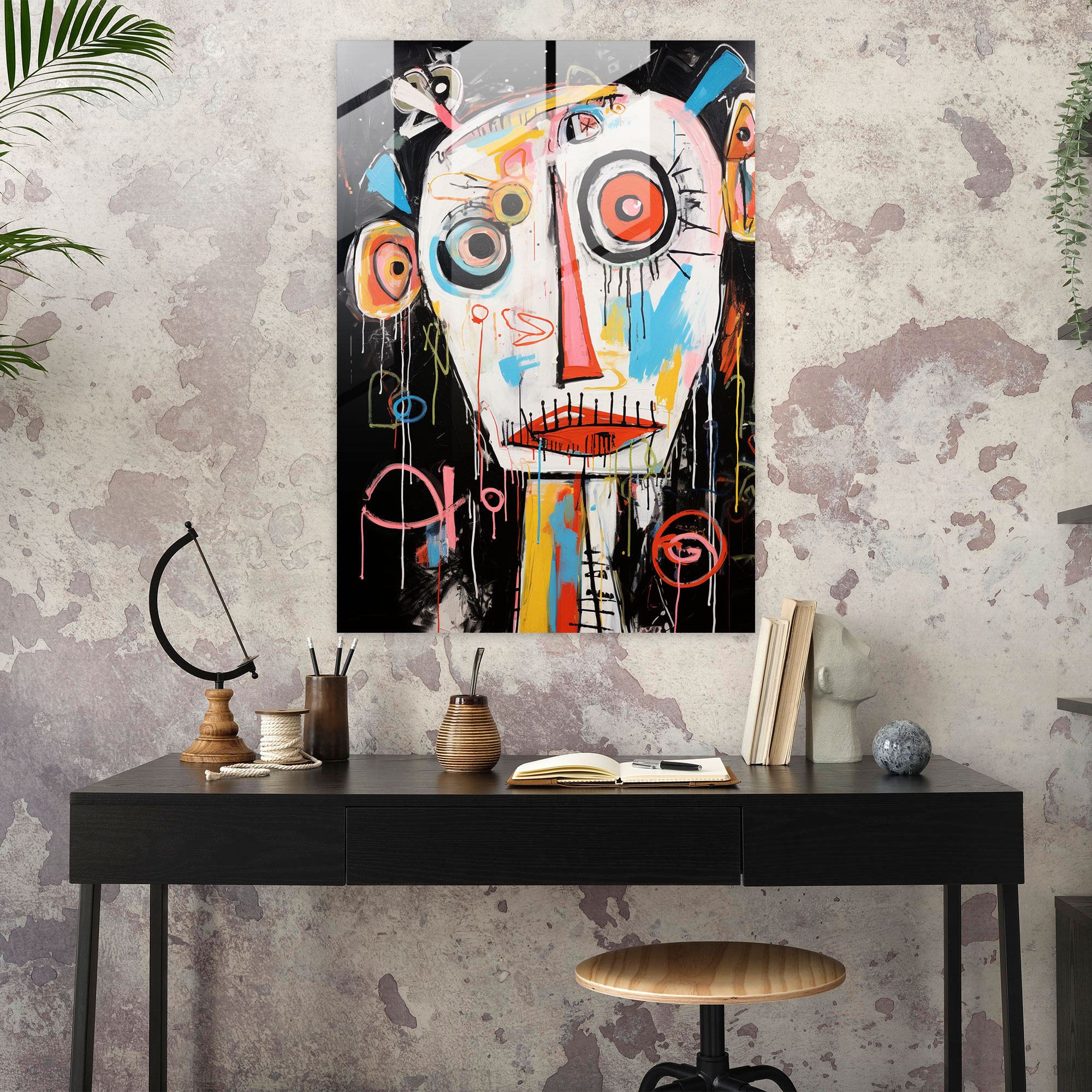 Basquiat Inspired Glass Art - Basquiat, Neo-Expressionism, Glass Print, Wall Decoration