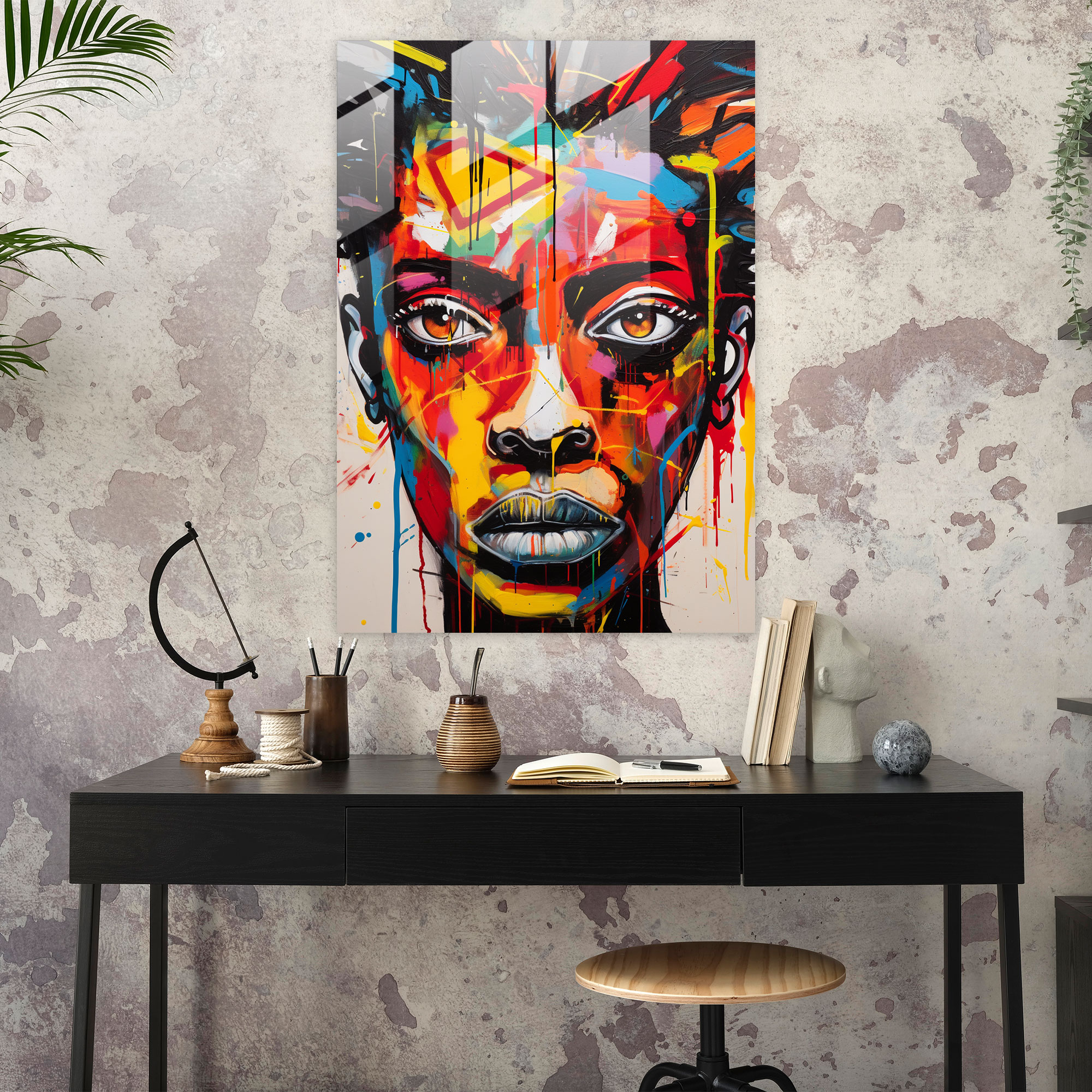 Basquiat Inspired Glass Wall Art - Basquiat, Modern Art, Basquiat, Glass Art