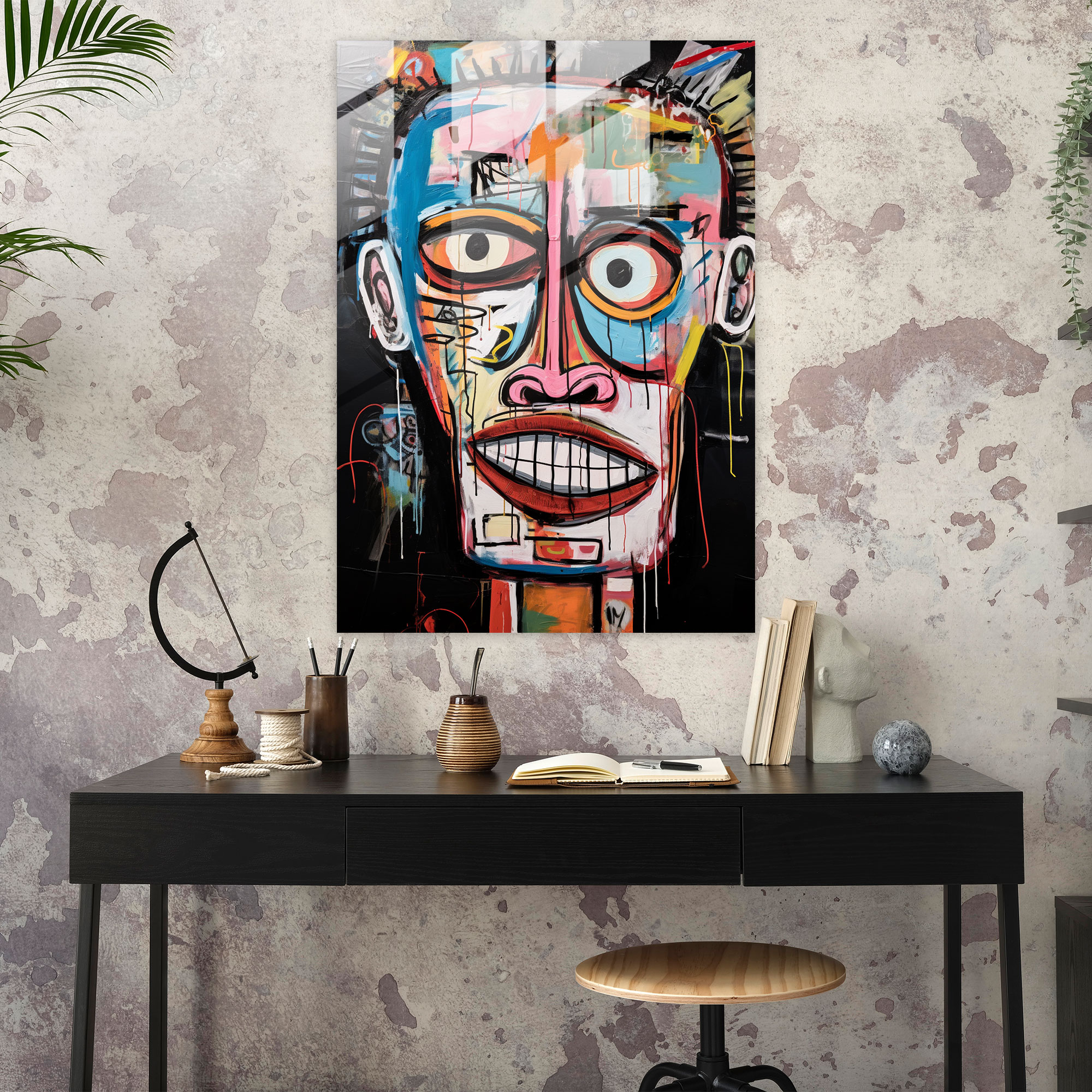 Basquiat Inspired Glass Art - Basquiat, Modern Art, Glass Wall Art, Glass Art