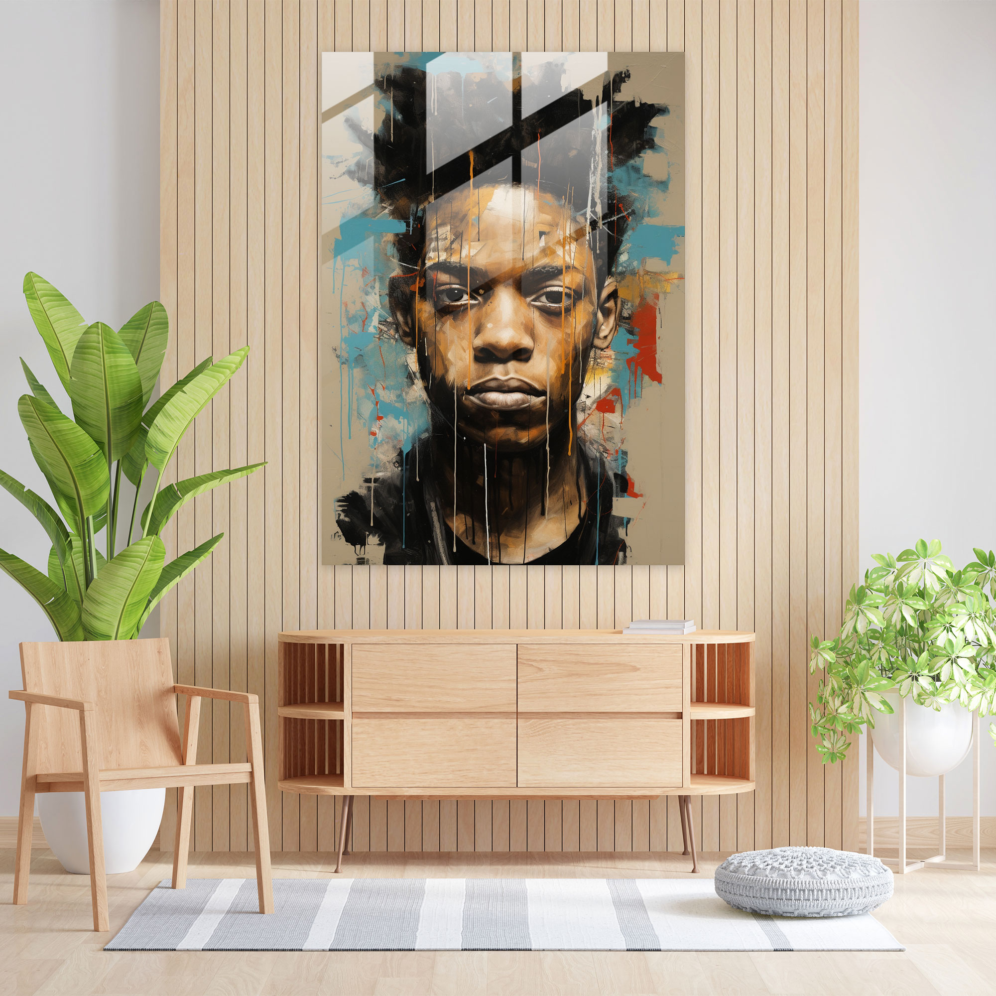 Basquiat Glass Print: Captivating Portrait - Basquiat, Modern Art, Portrait, Wall Decoration