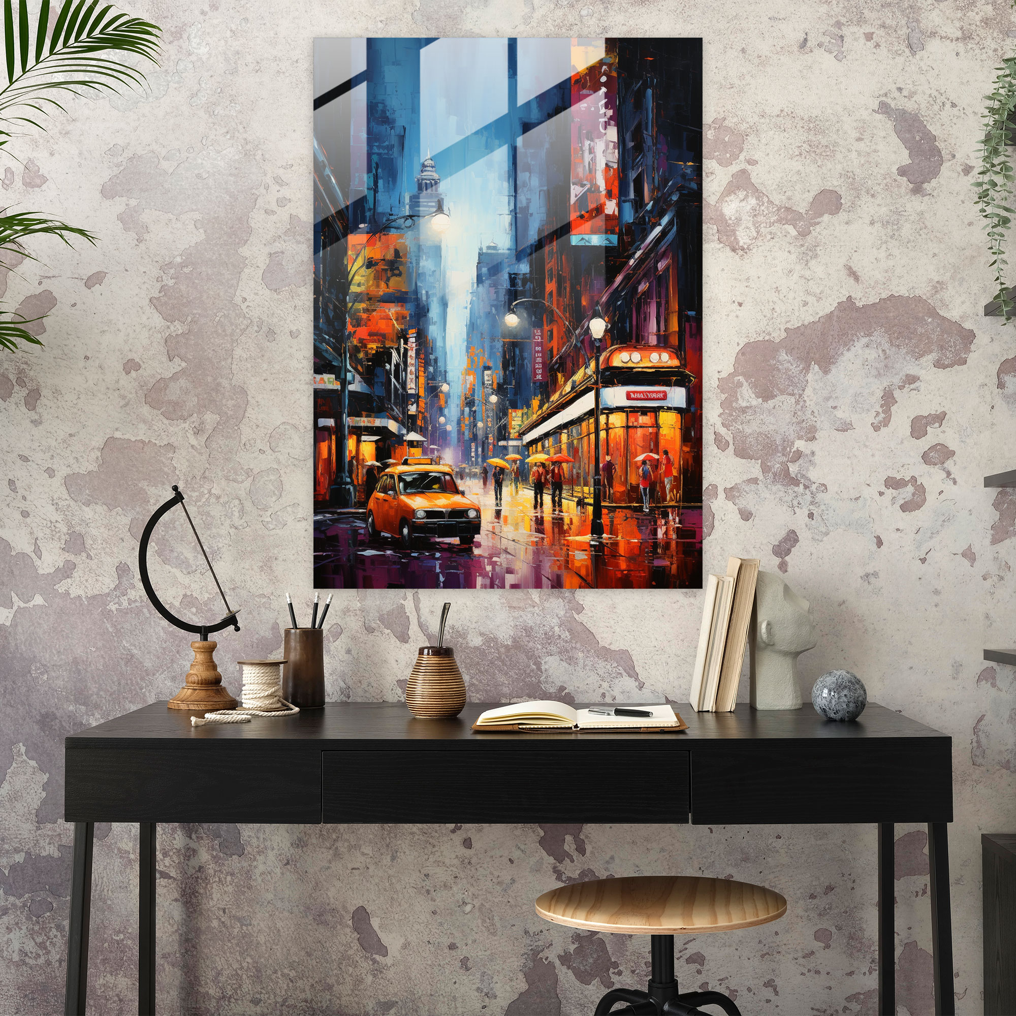 Basquiat Glass Wall Art: Dynamic Street Scene - Basquiat, Home Decoration, Urban Art, Wall Decoration