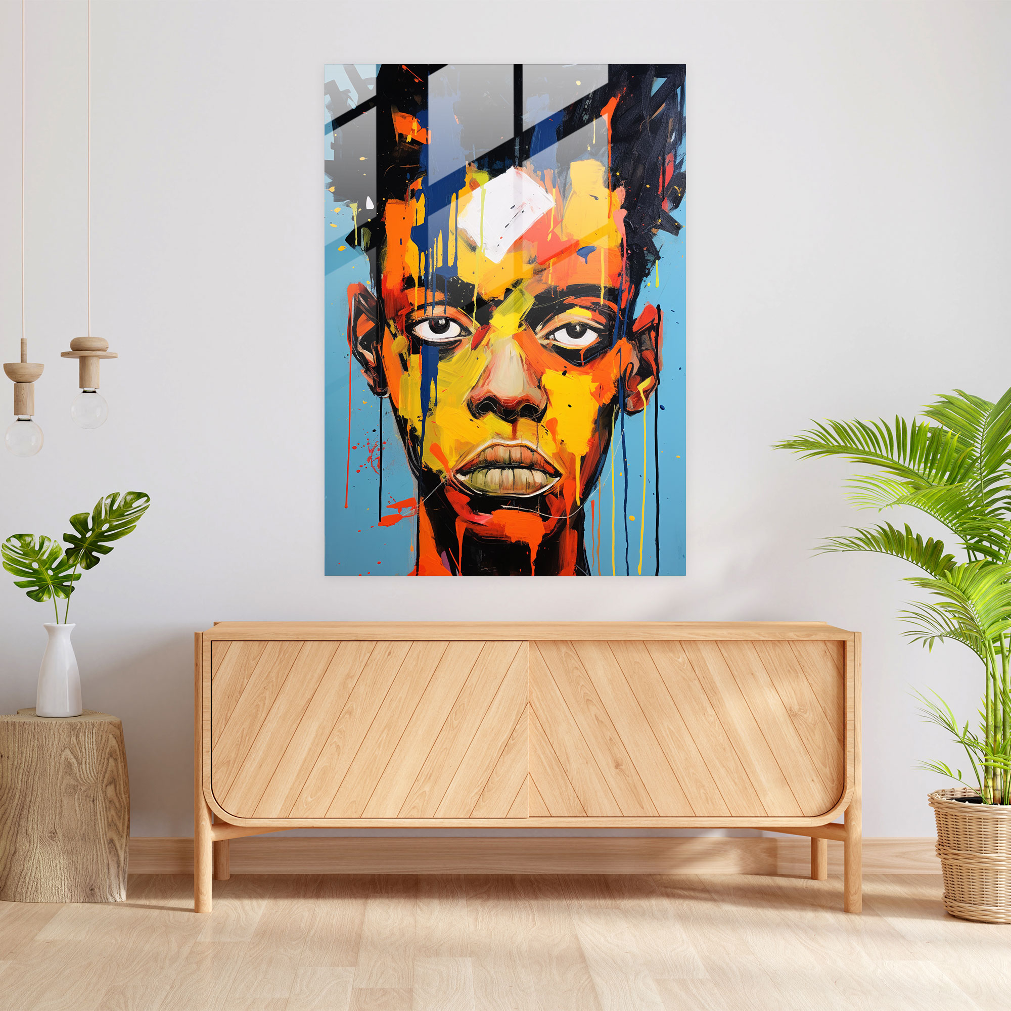 Basquiat Cam Tablo: Duygusal Portre - Duvar Dekorasyonu Modern Sanat Cam Sanat