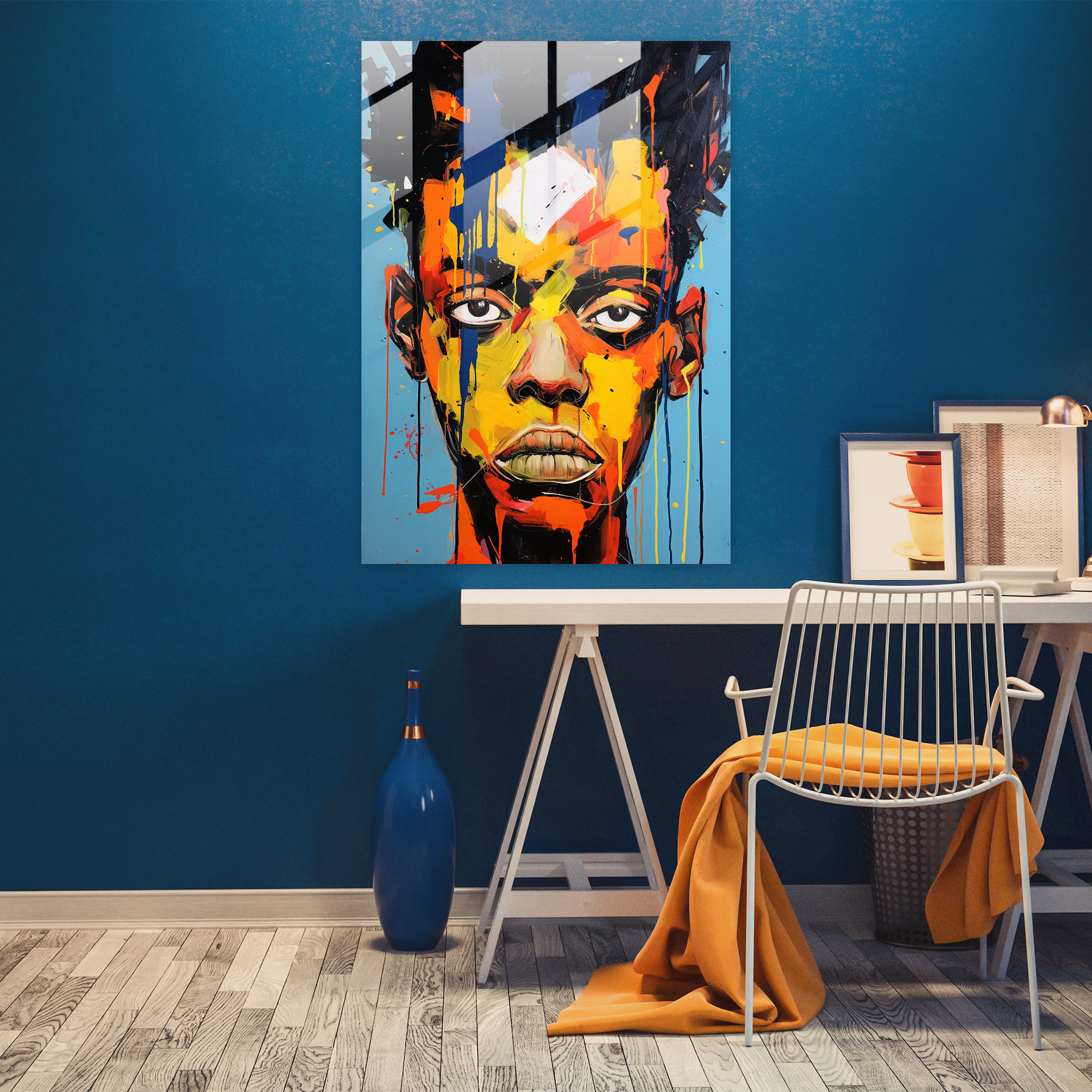 Basquiat Cam Tablo: Duygusal Portre - Duvar Dekorasyonu Modern Sanat Cam Sanat