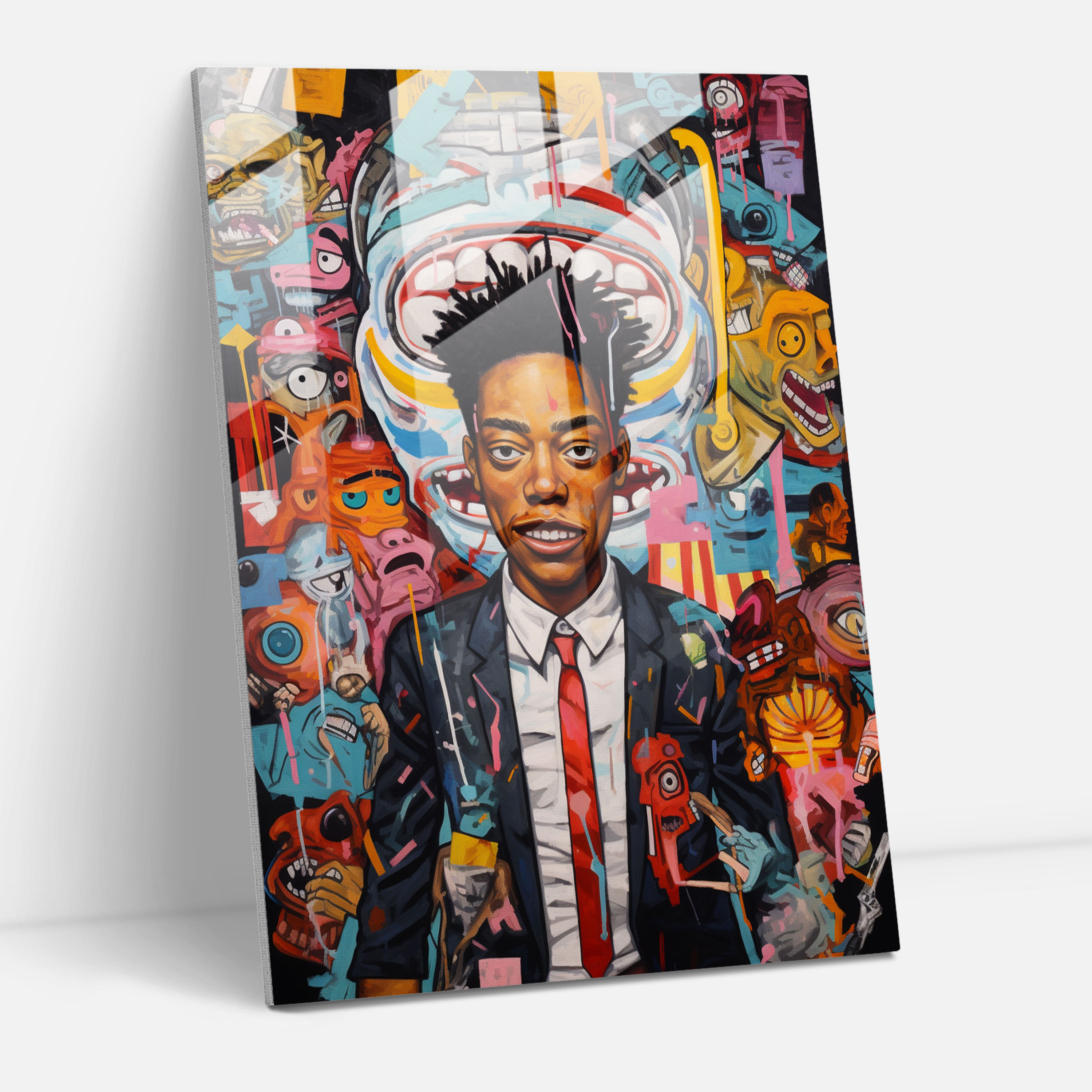 Basquiat Esintili Cam Duvar Sanatı: Sürreal Rüya Manzarası - Duvar Dekorasyonu Cam Duvar Sanatı