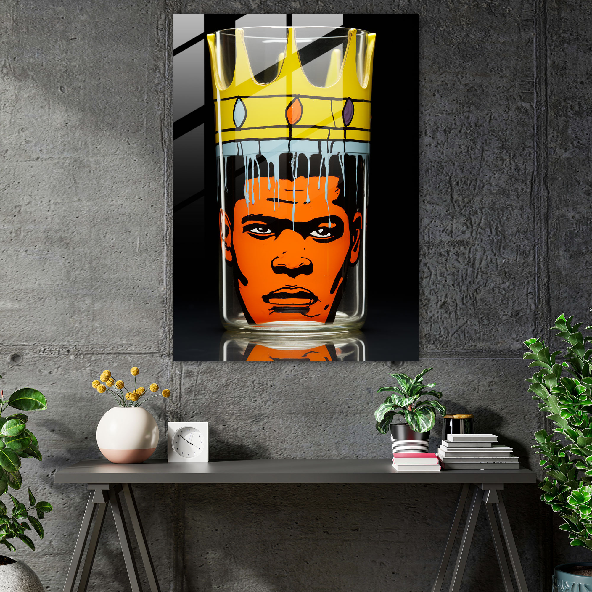Kral Tacı Cam Tablo Sanatı - Basquiat Modern Tasarım Kraliyet Motifi