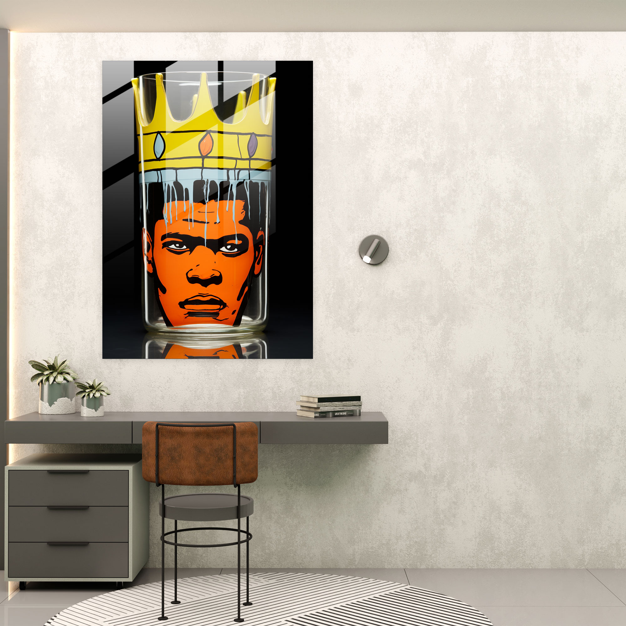 Kral Tacı Cam Tablo Sanatı - Basquiat Modern Tasarım Kraliyet Motifi