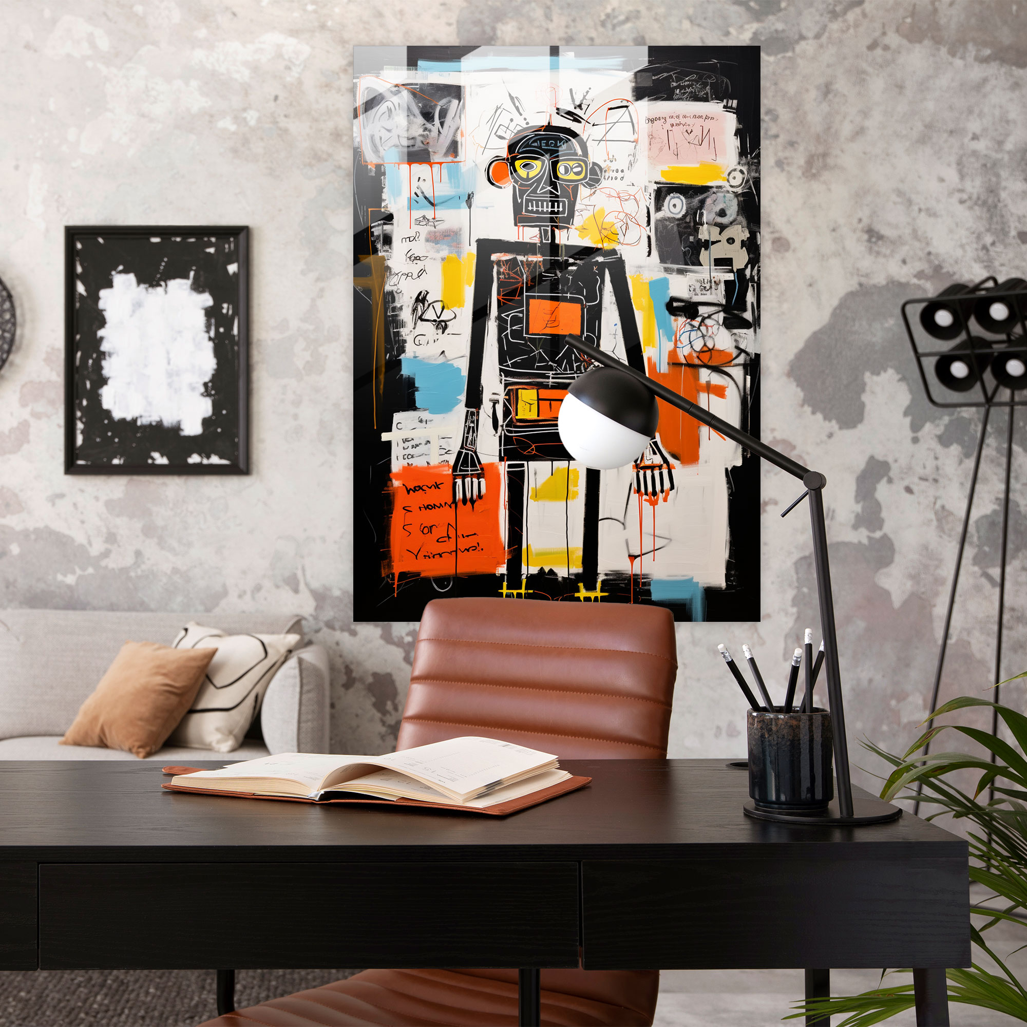 Basquiat Temalı Cam Tablo - Modern Sanat Etkileyici Cam Sanat