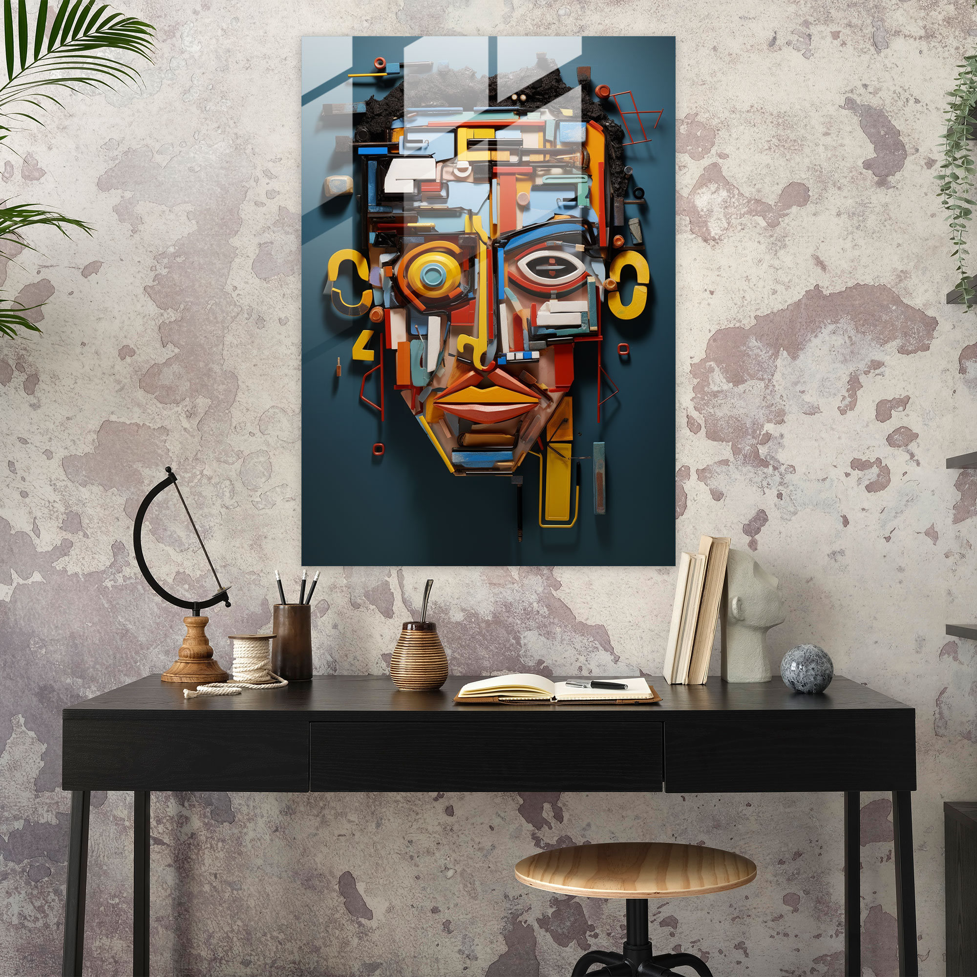 Renkli Soyut Cam Duvar Sanatı - Basquiat Cam Sanatı Duvar Sanatı