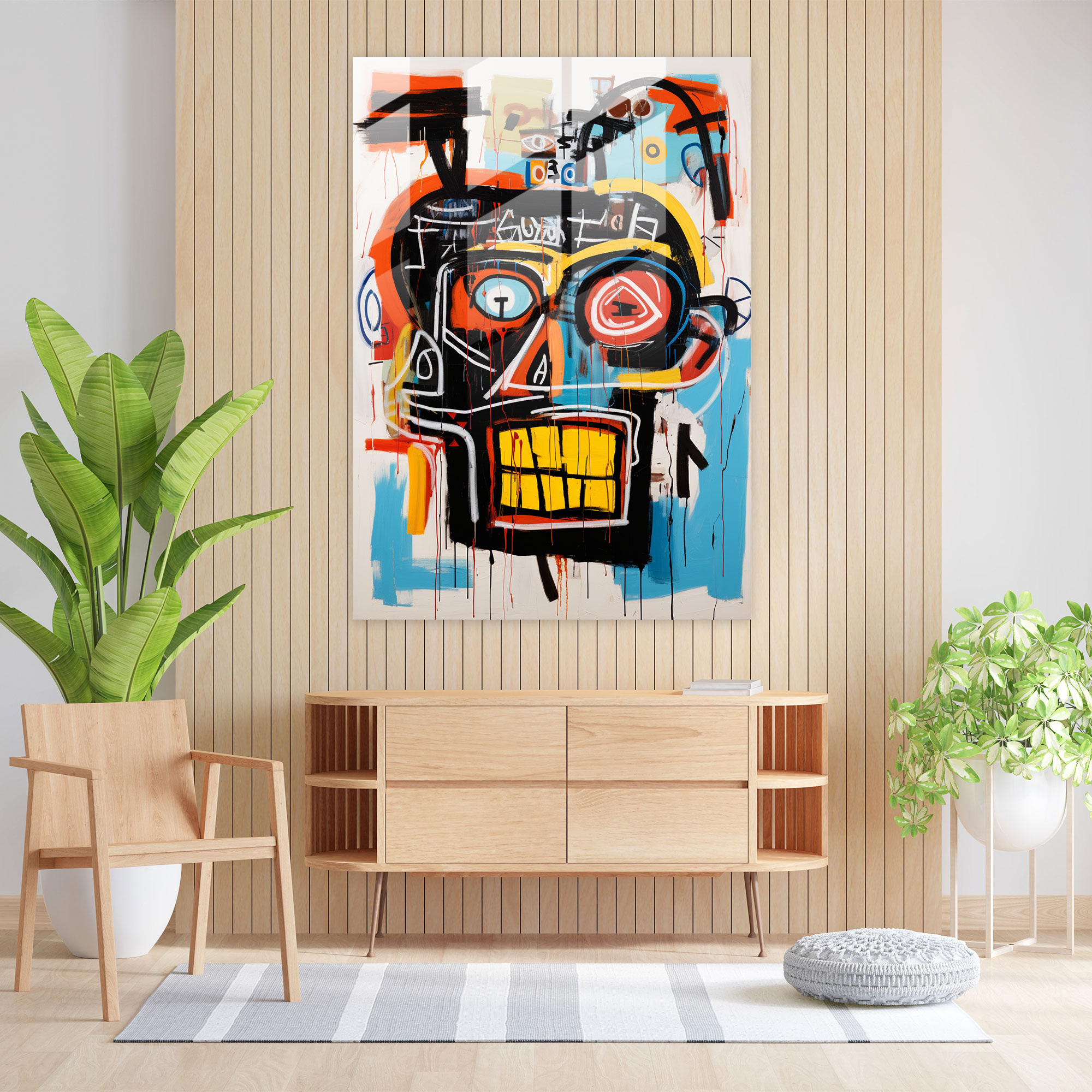 Expressive Faces Glass Print - Basquiat, Modern Art, Glass Print, Glass Art