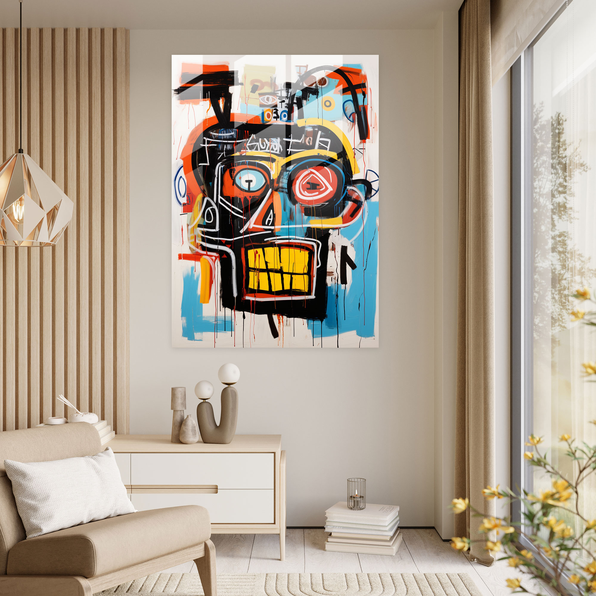 Expressive Faces Glass Print - Basquiat, Modern Art, Glass Print, Glass Art