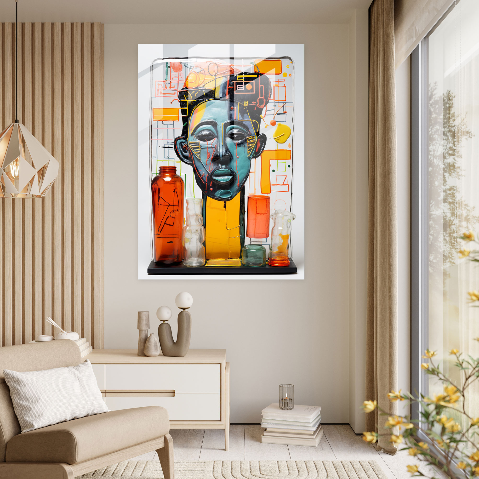 Iconic Figures Glass Wall Art - Basquiat, Home Decoration, Abstract Elements, Modern Art