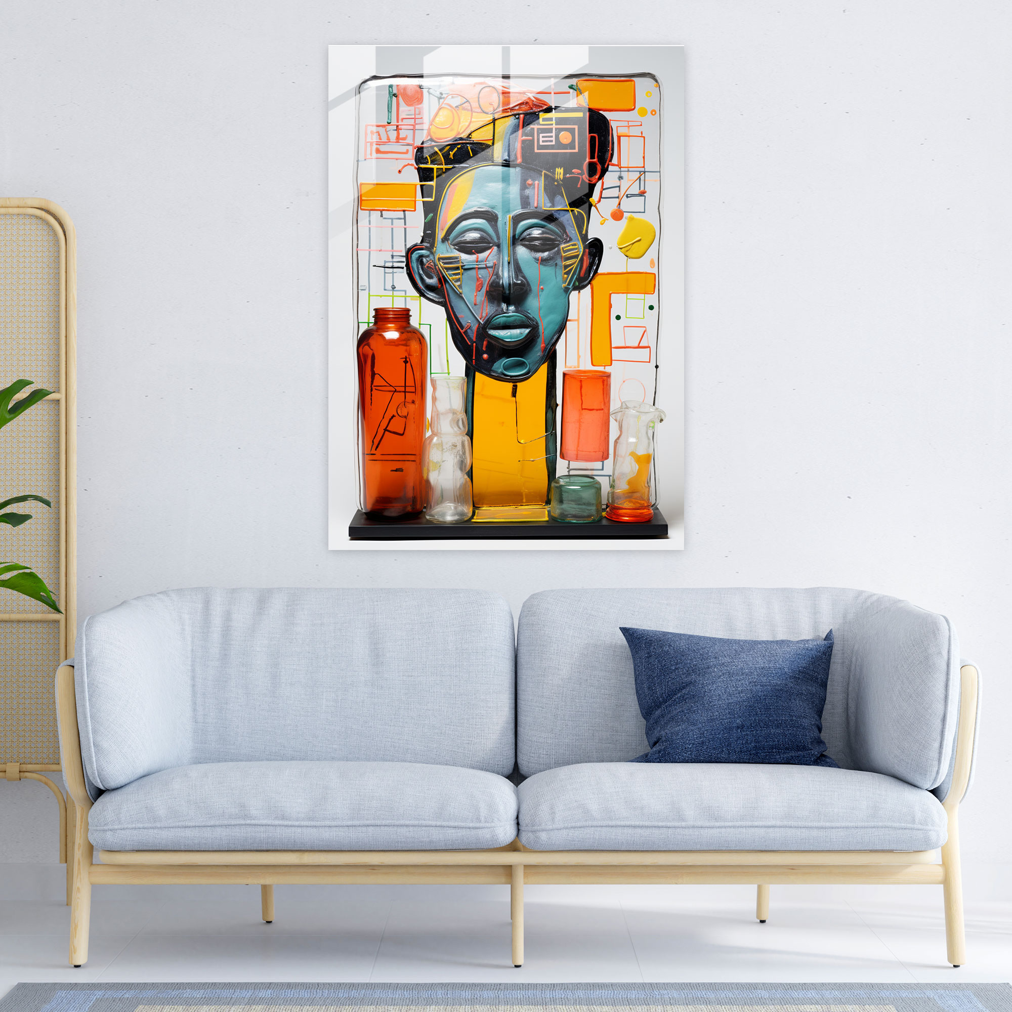 Iconic Figures Glass Wall Art - Basquiat, Home Decoration, Abstract Elements, Modern Art