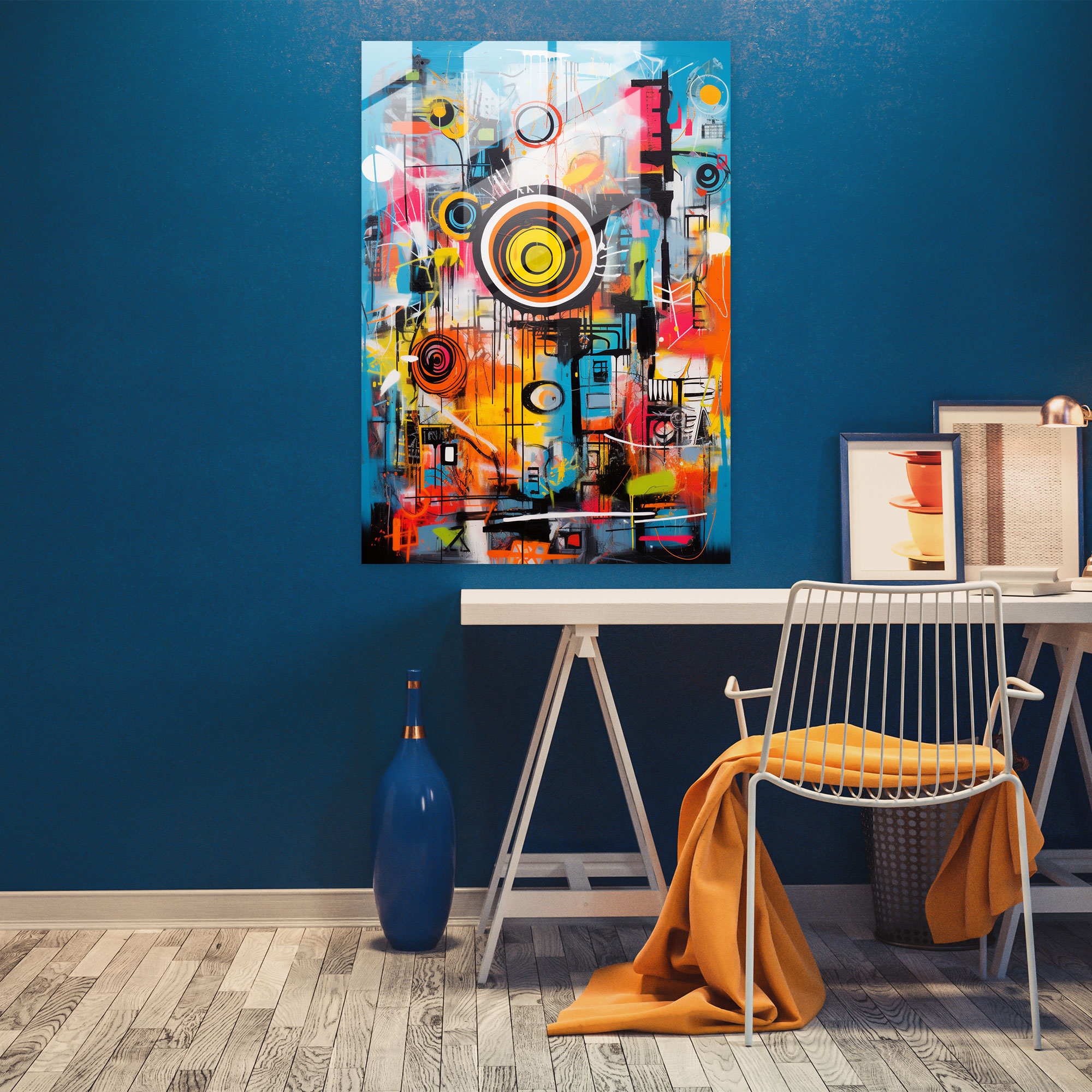 Basquiat Glass Print - Vibrant Cityscape - Basquiat, Graffiti, Modern Art, Cityscape