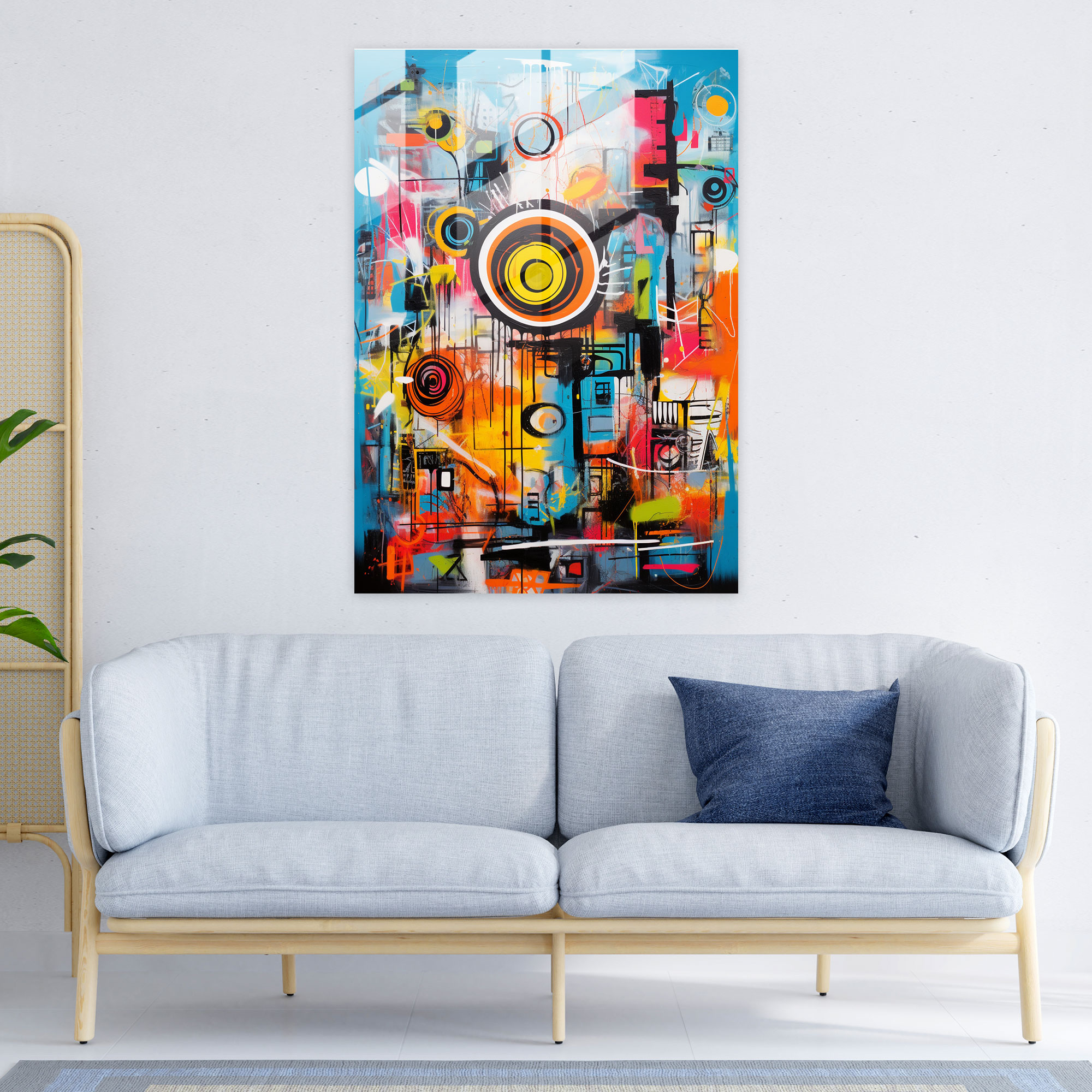Basquiat Glass Print - Vibrant Cityscape - Basquiat, Graffiti, Modern Art, Cityscape