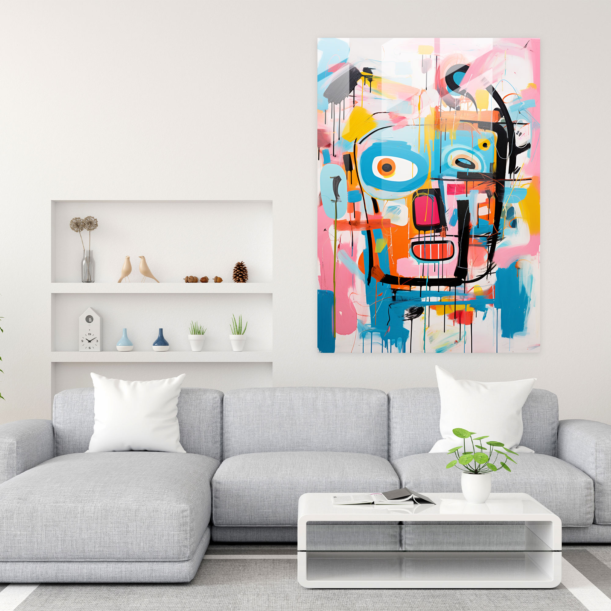 Basquiat Glass Print - Expressive Abstract Composition - Basquiat, Wall Decoration, Emotive Style, Unique Creativity