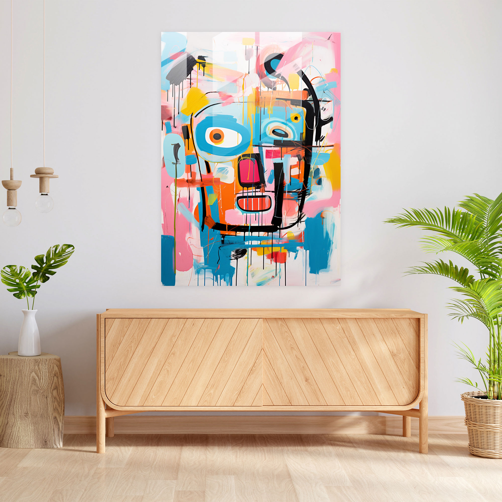 Basquiat Glass Print - Expressive Abstract Composition - Basquiat, Wall Decoration, Emotive Style, Unique Creativity